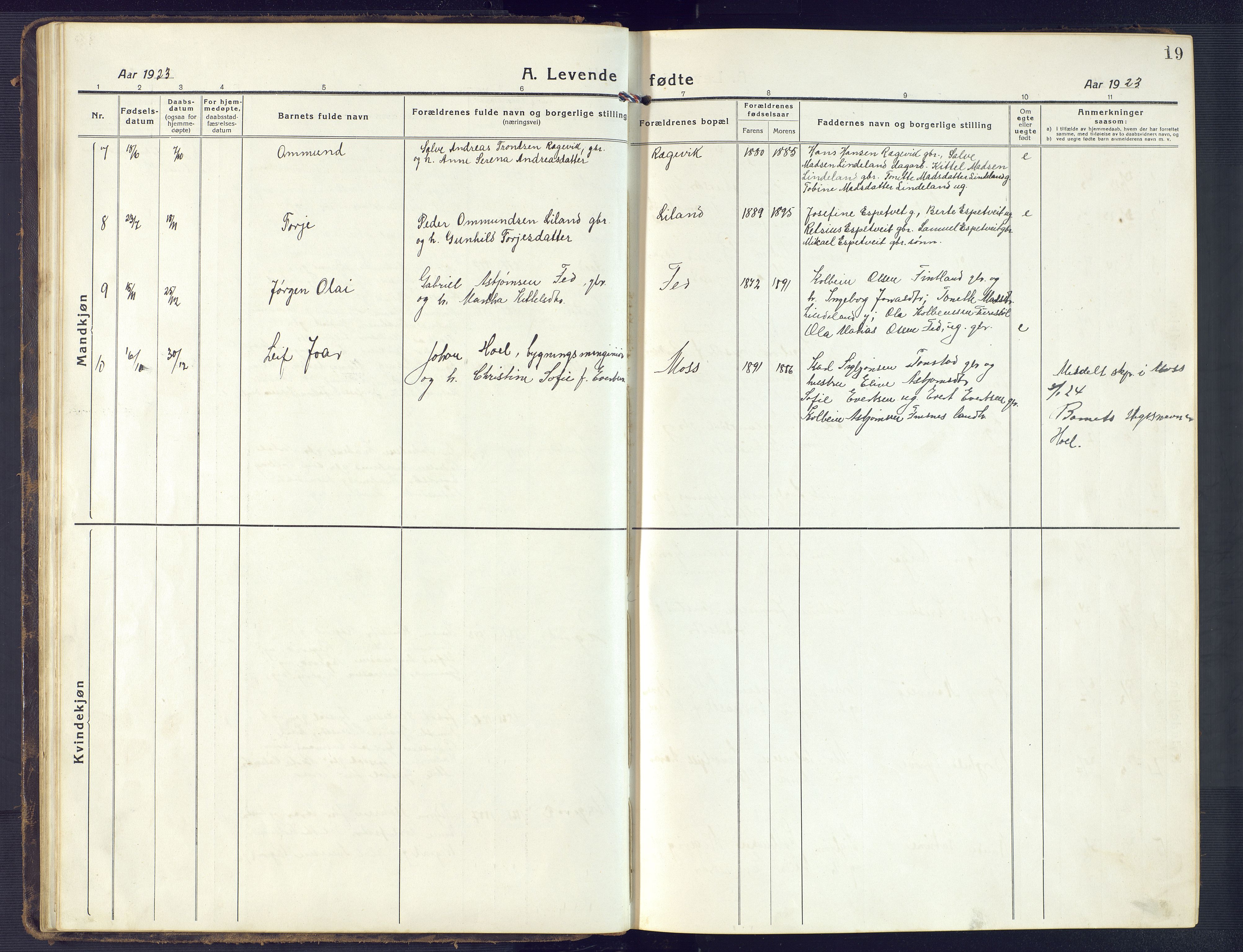 Sirdal sokneprestkontor, AV/SAK-1111-0036/F/Fb/Fbb/L0005: Parish register (copy) no. B 5, 1916-1960, p. 19