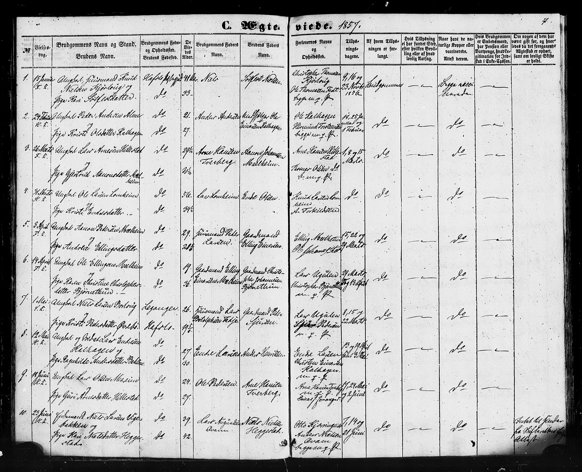 Hafslo sokneprestembete, AV/SAB-A-80301/H/Haa/Haaa/L0013: Parish register (official) no. A 13, 1854-1879, p. 7