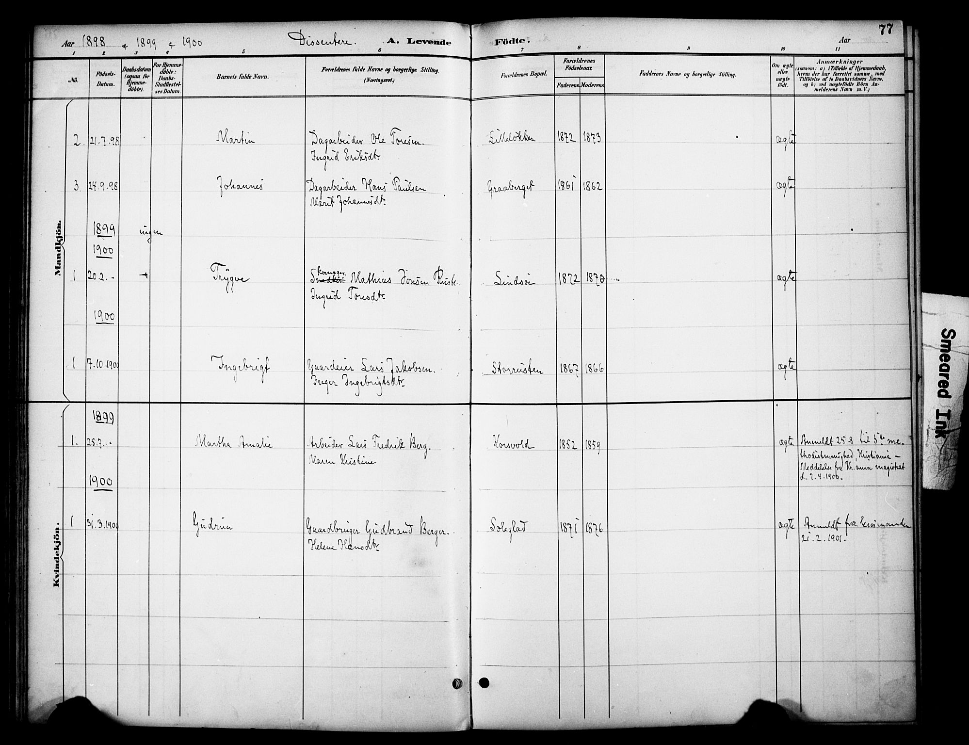 Dovre prestekontor, SAH/PREST-066/H/Ha/Haa/L0003: Parish register (official) no. 3, 1891-1901, p. 77