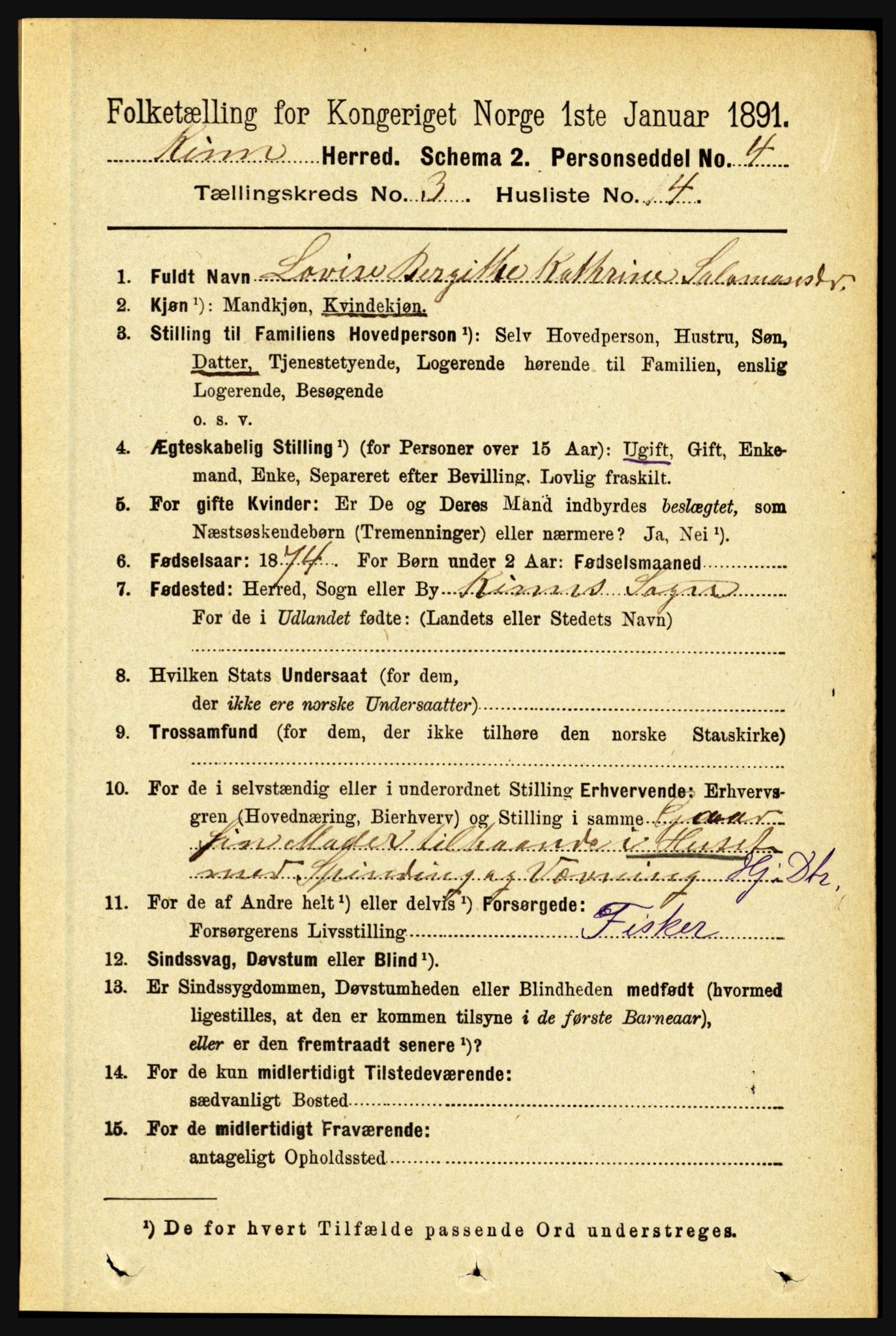 RA, 1891 census for 1437 Kinn, 1891, p. 969