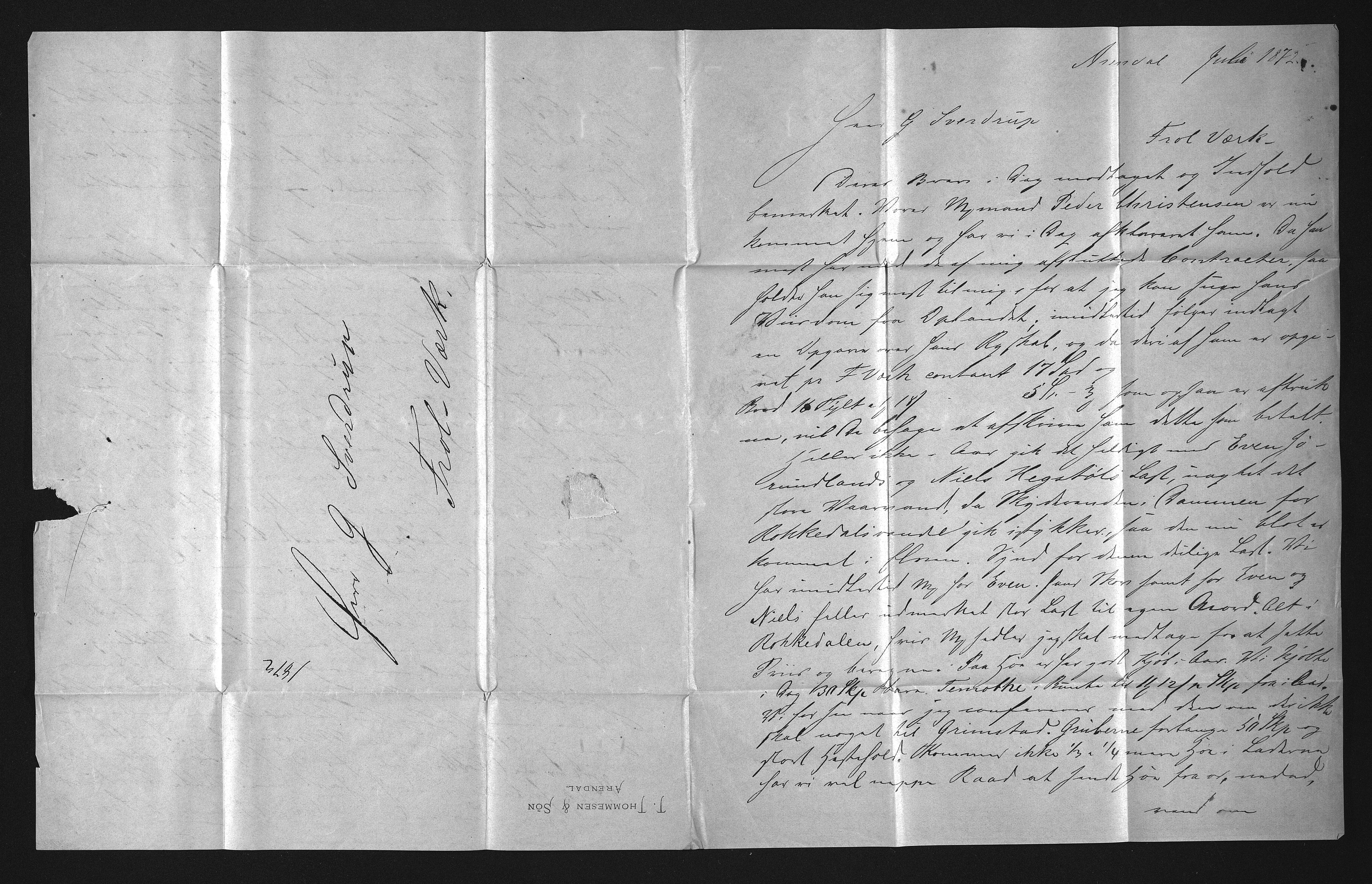 Froland Verk, AAKS/DA-1023/1/02/L0006: Innkomne brev, 1870-1875