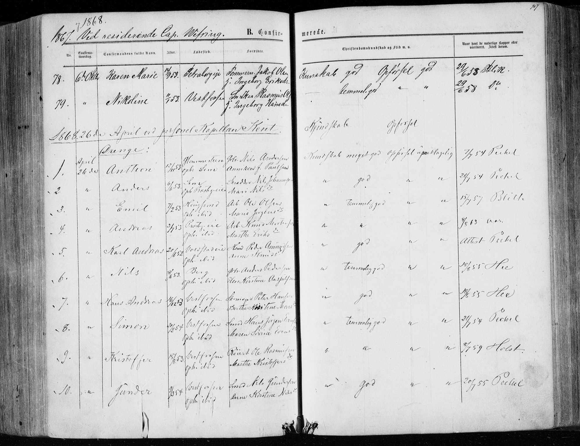 Eiker kirkebøker, SAKO/A-4/F/Fa/L0016: Parish register (official) no. I 16, 1860-1868, p. 407