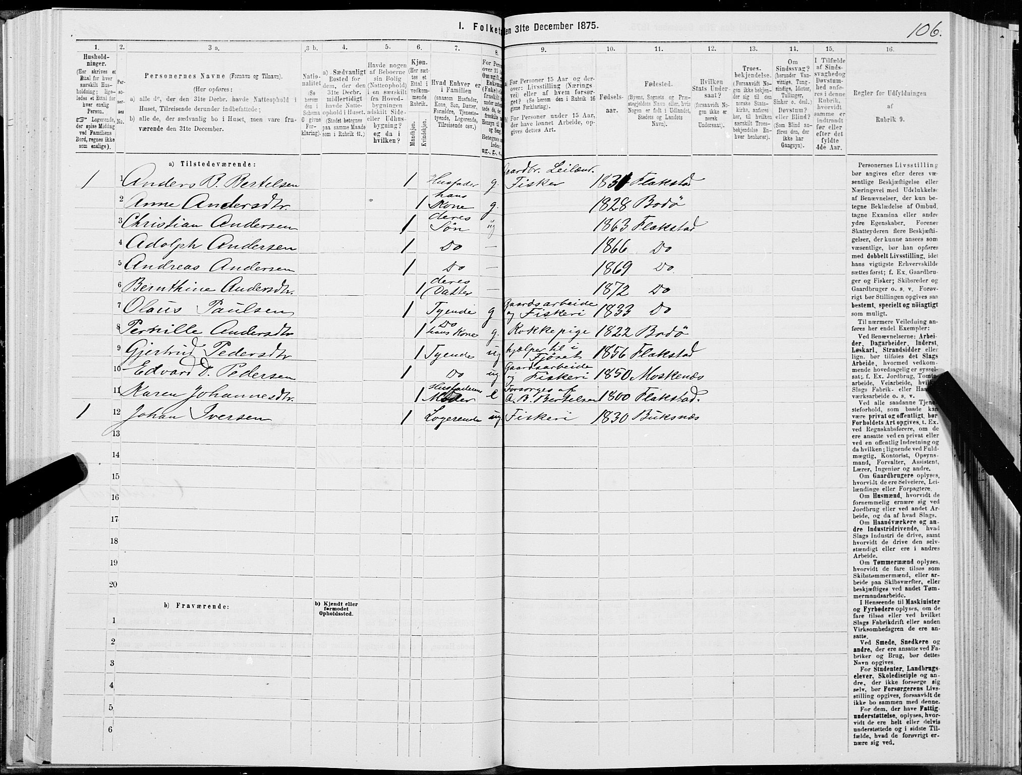 SAT, 1875 census for 1859P Flakstad, 1875, p. 1106