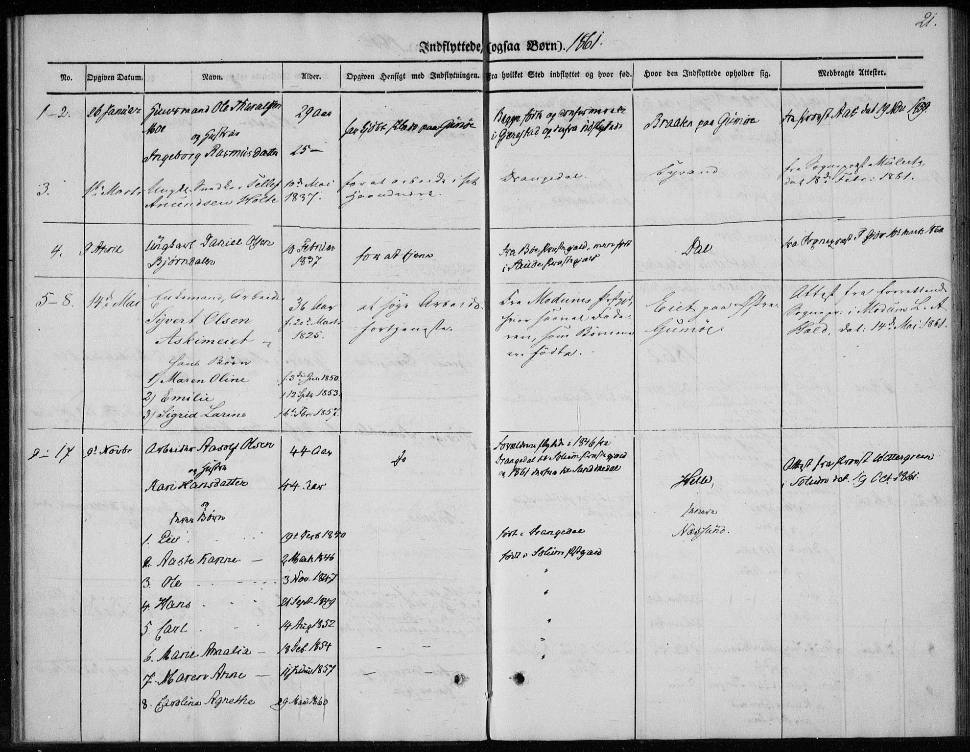 Sannidal kirkebøker, SAKO/A-296/F/Fa/L0013: Parish register (official) no. 13, 1854-1873, p. 21