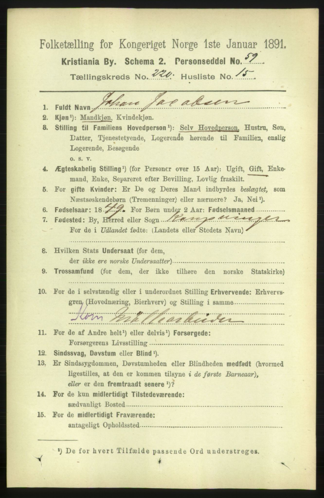 RA, 1891 census for 0301 Kristiania, 1891, p. 131457