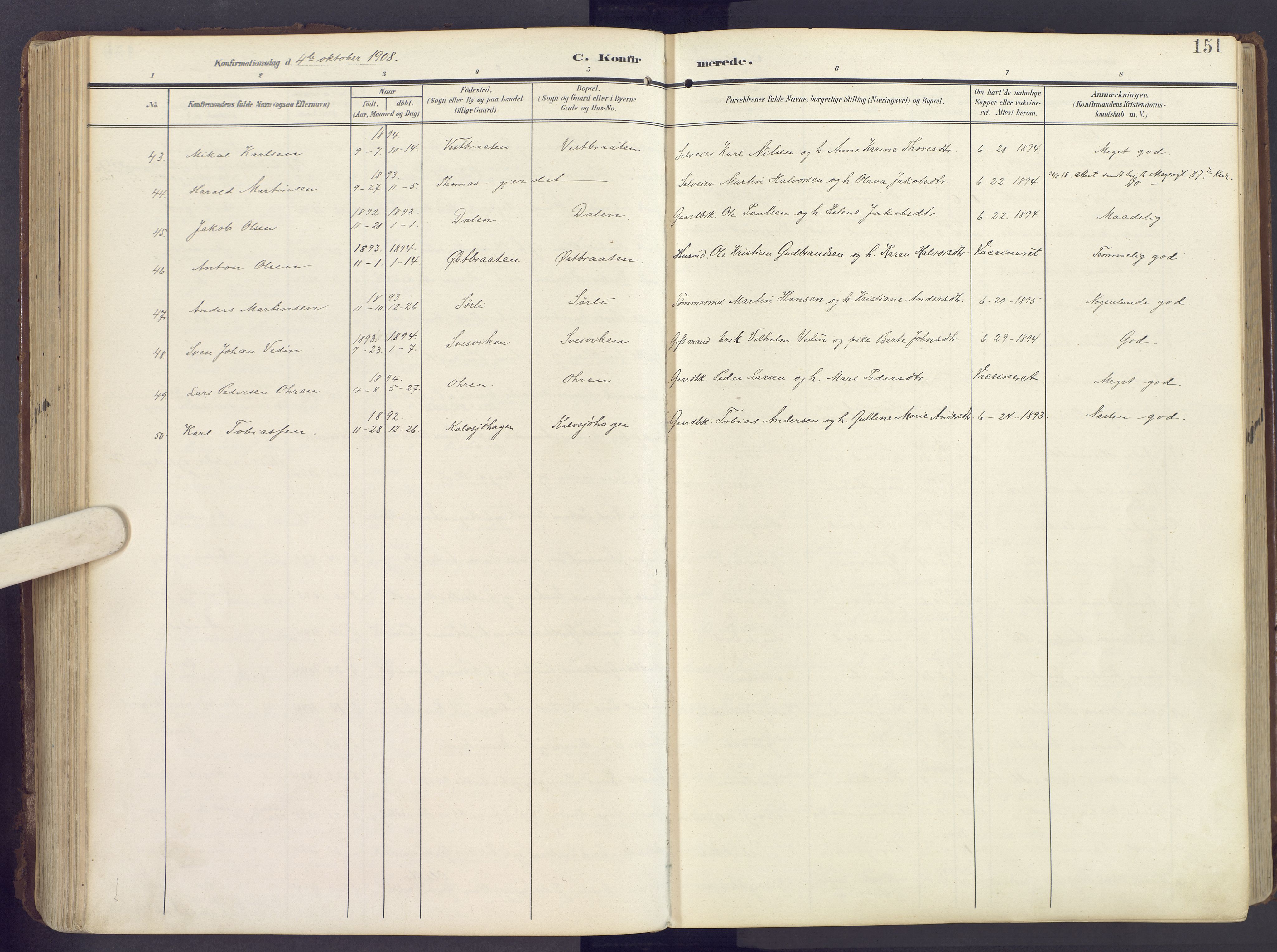 Lunner prestekontor, SAH/PREST-118/H/Ha/Haa/L0001: Parish register (official) no. 1, 1907-1922, p. 151