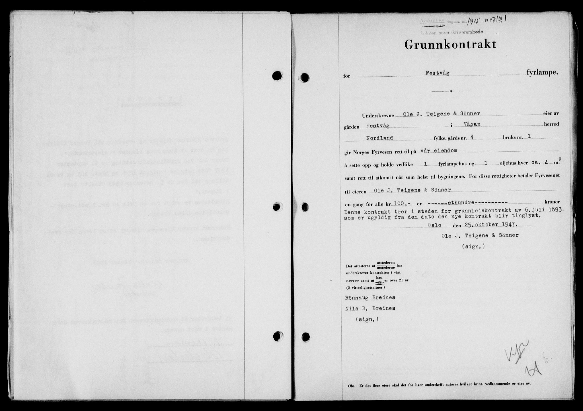 Lofoten sorenskriveri, SAT/A-0017/1/2/2C/L0017a: Mortgage book no. 17a, 1947-1948, Diary no: : 1915/1947