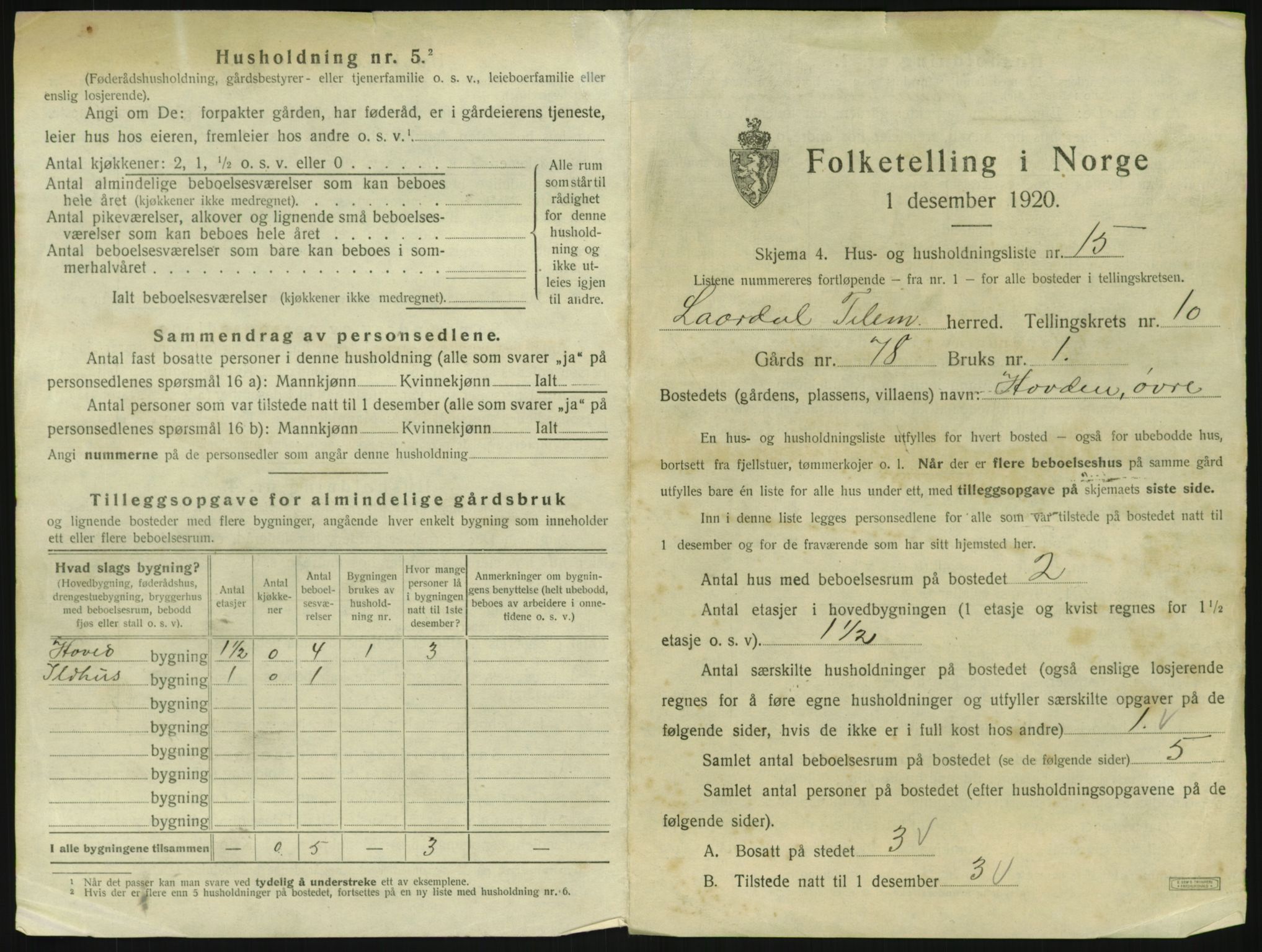 SAKO, 1920 census for Lårdal, 1920, p. 613