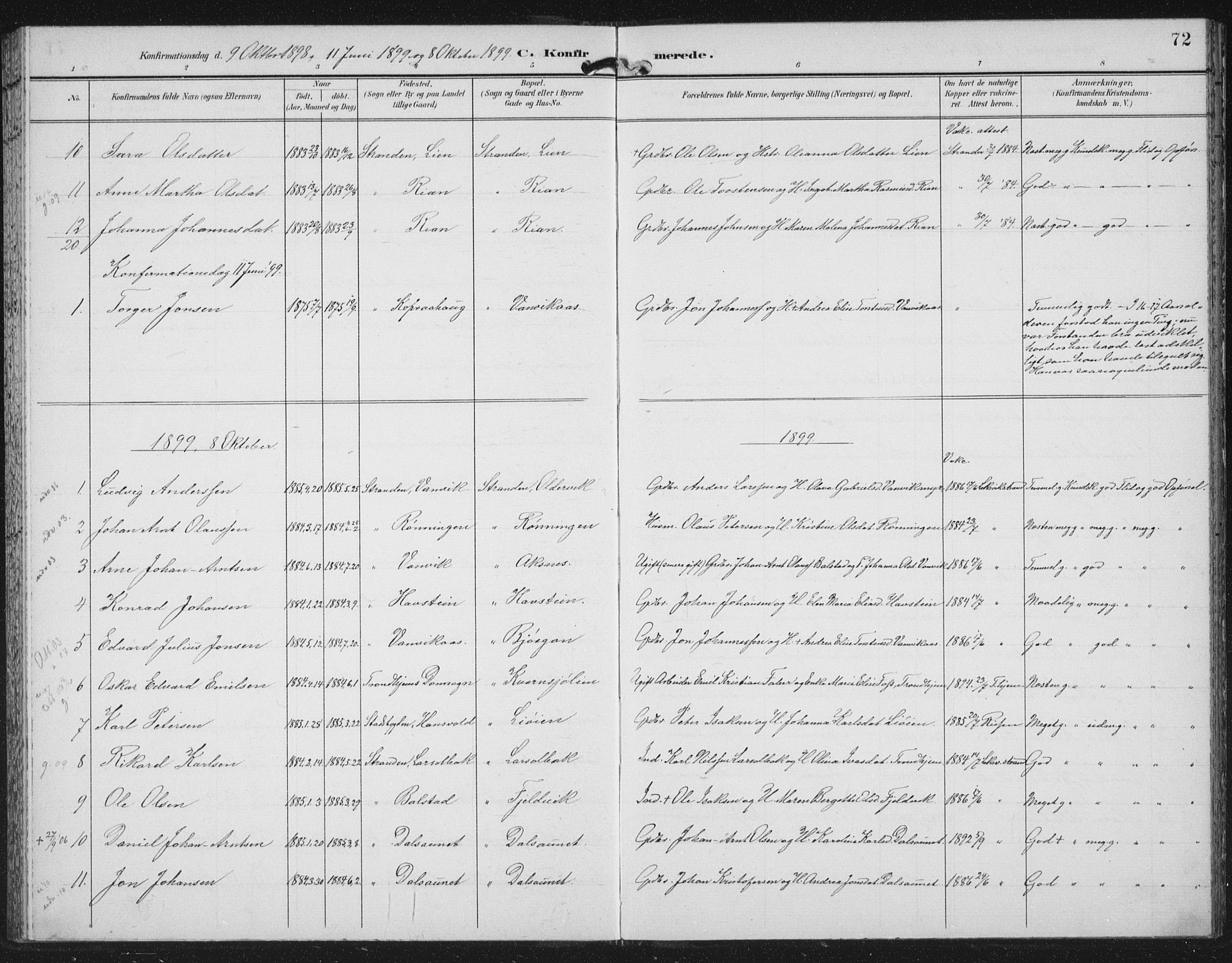 Ministerialprotokoller, klokkerbøker og fødselsregistre - Nord-Trøndelag, SAT/A-1458/702/L0024: Parish register (official) no. 702A02, 1898-1914, p. 72