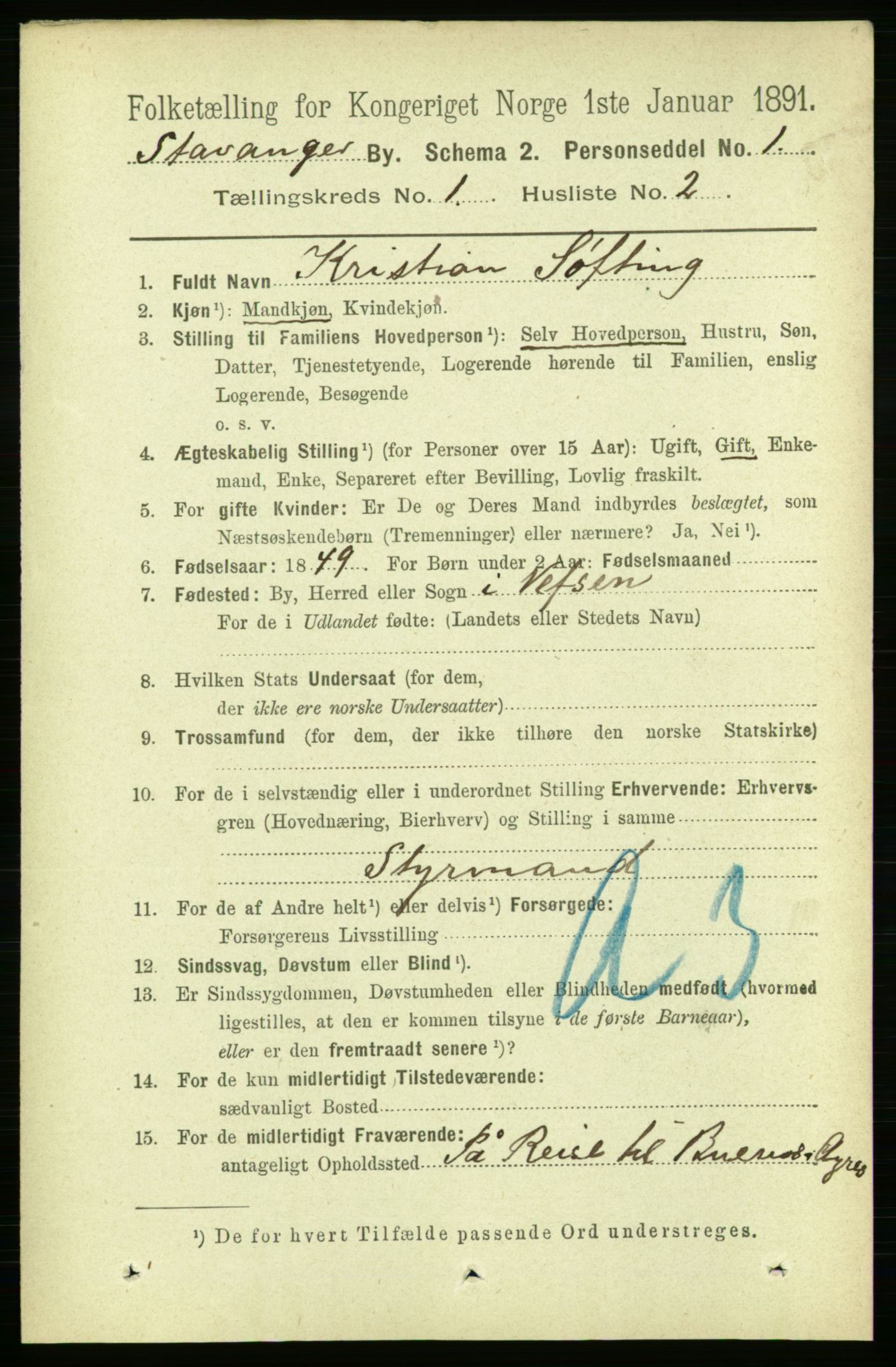 RA, 1891 census for 1103 Stavanger, 1891, p. 5138