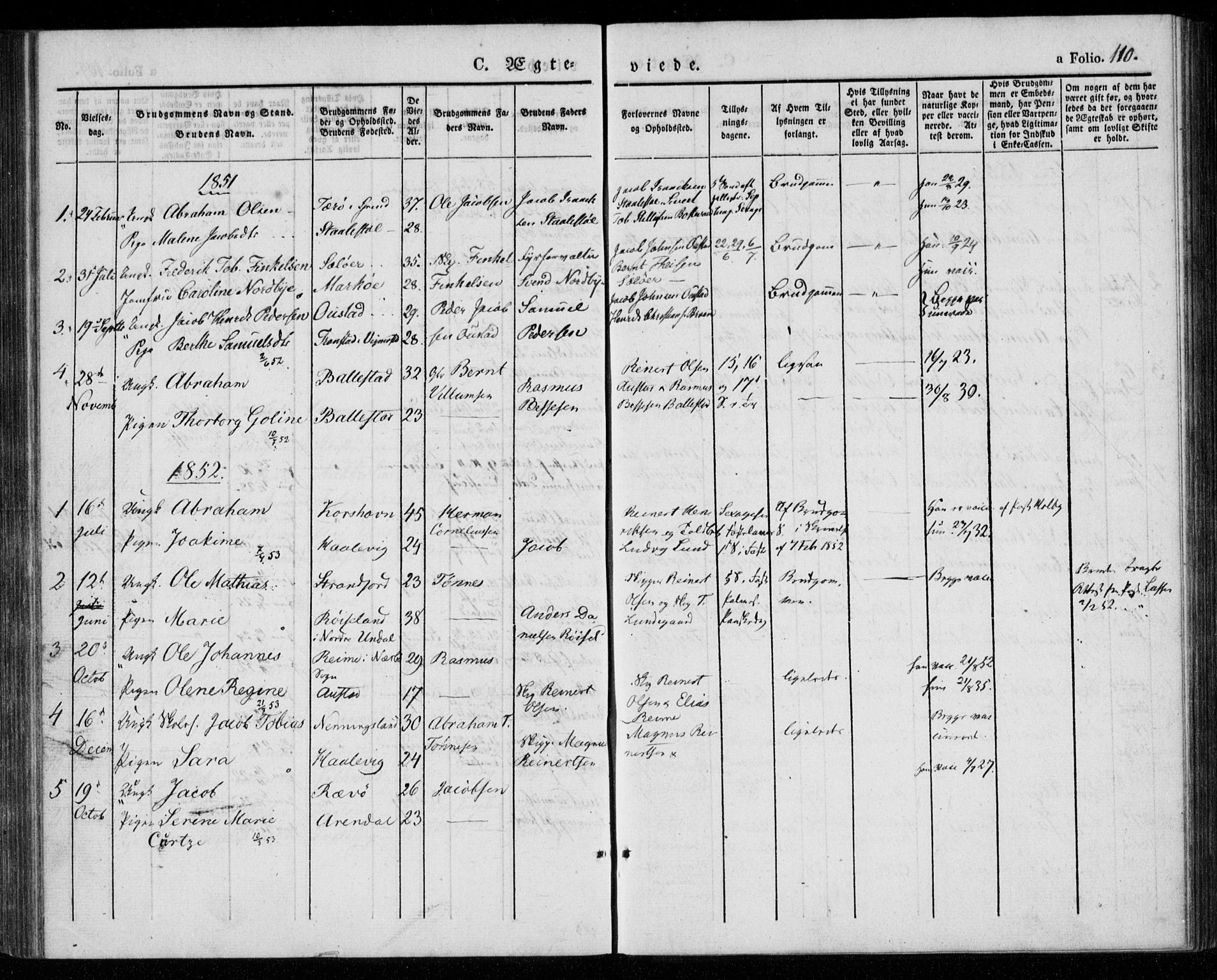 Lyngdal sokneprestkontor, SAK/1111-0029/F/Fa/Faa/L0001: Parish register (official) no. A 1, 1837-1857, p. 110