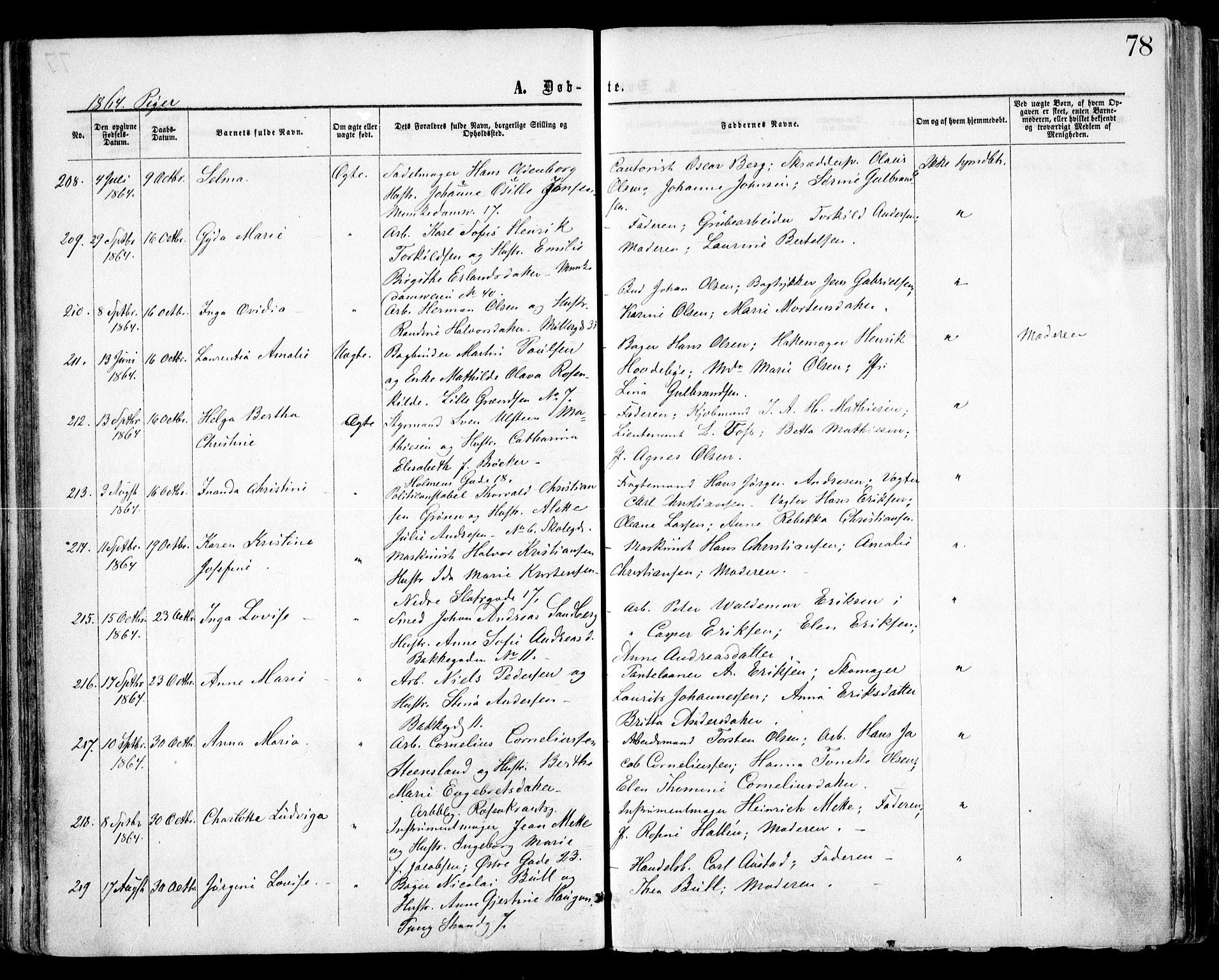 Trefoldighet prestekontor Kirkebøker, SAO/A-10882/F/Fa/L0002: Parish register (official) no. I 2, 1863-1870, p. 78