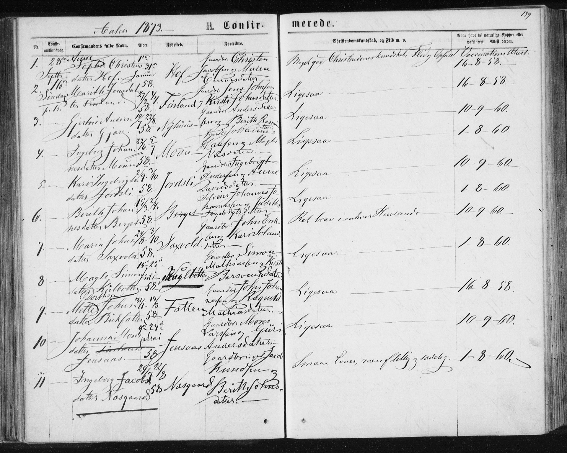 Ministerialprotokoller, klokkerbøker og fødselsregistre - Sør-Trøndelag, AV/SAT-A-1456/685/L0971: Parish register (official) no. 685A08 /3, 1870-1879, p. 139