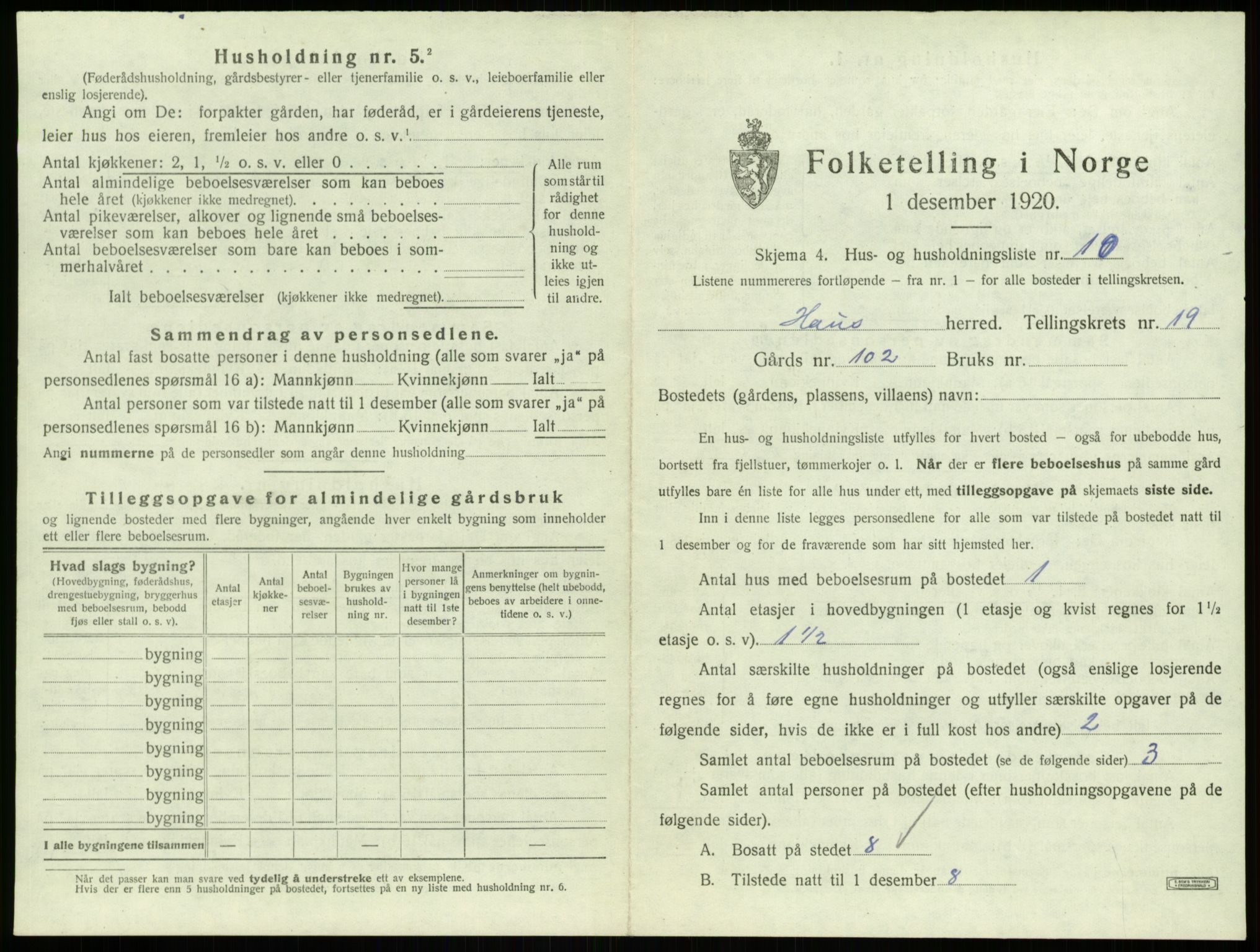 SAB, 1920 census for Haus, 1920, p. 1631