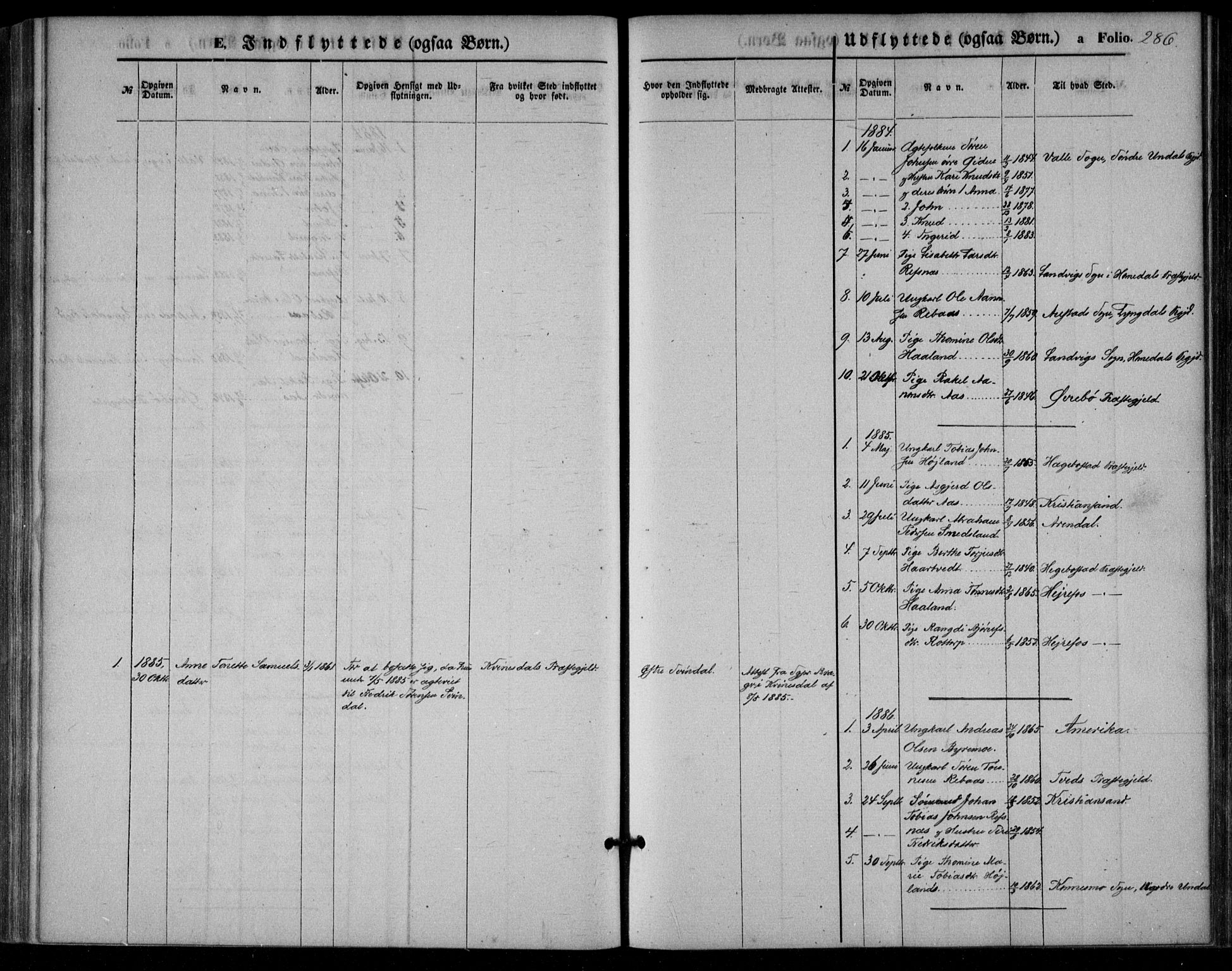 Bjelland sokneprestkontor, SAK/1111-0005/F/Fa/Fac/L0002: Parish register (official) no. A 2, 1866-1887, p. 286