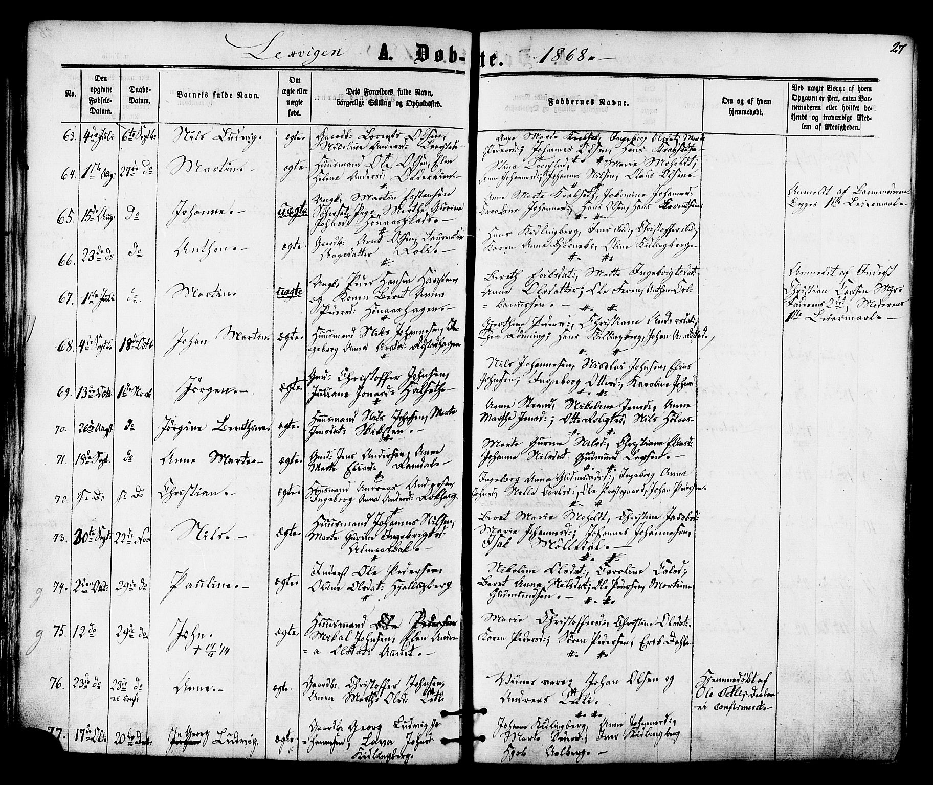Ministerialprotokoller, klokkerbøker og fødselsregistre - Nord-Trøndelag, SAT/A-1458/701/L0009: Parish register (official) no. 701A09 /1, 1864-1882, p. 27