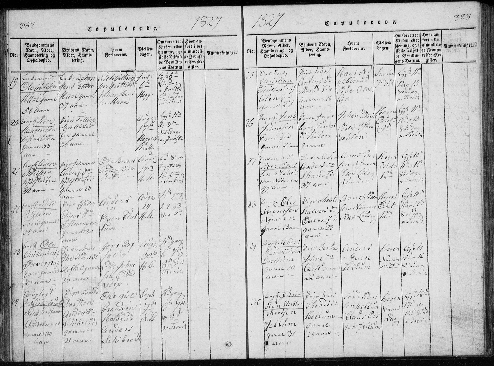 Modum kirkebøker, AV/SAKO-A-234/G/Ga/L0002: Parish register (copy) no. I 2, 1824-1832, p. 387-388