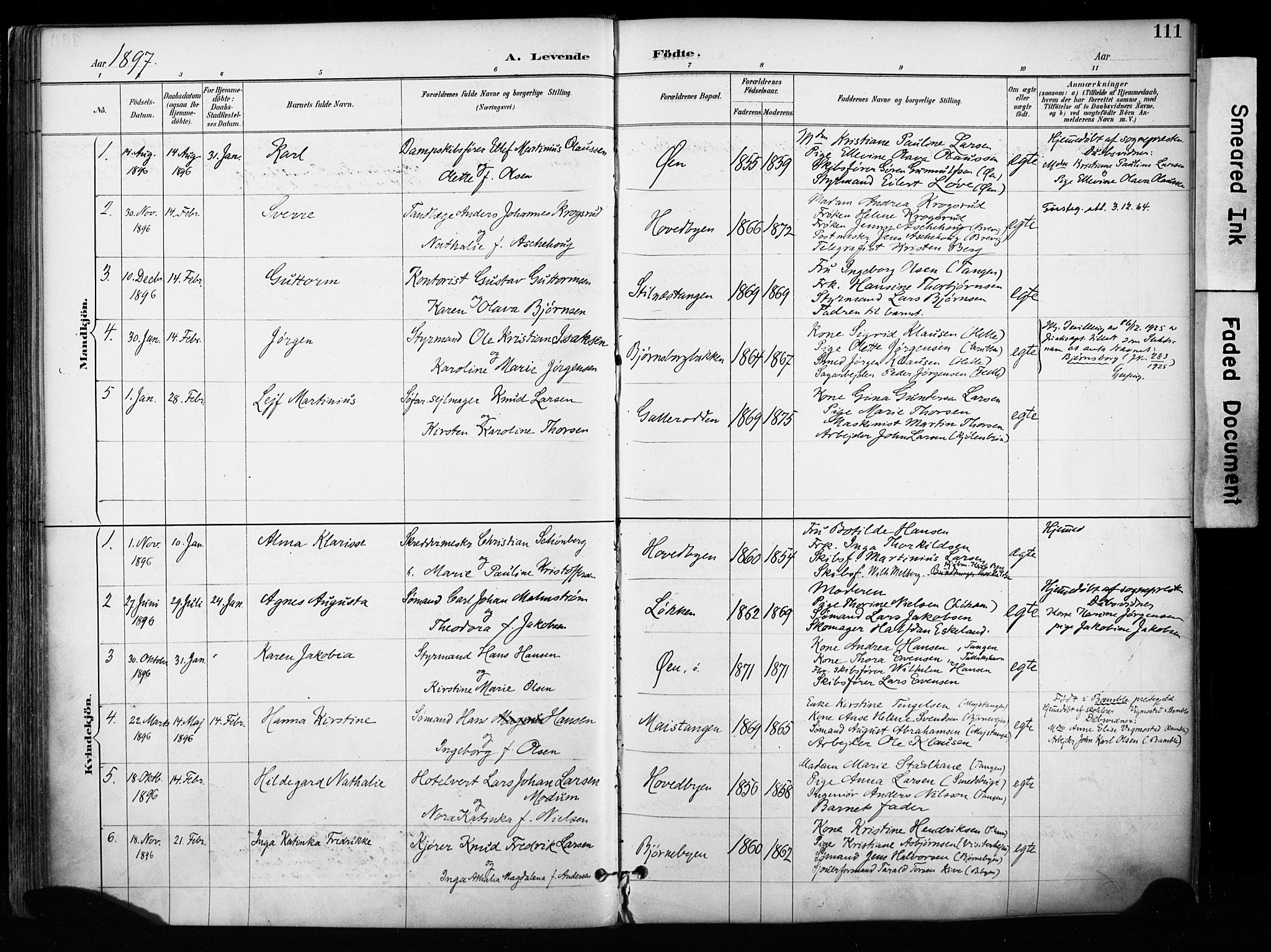 Kragerø kirkebøker, SAKO/A-278/F/Fa/L0013: Parish register (official) no. 13, 1887-1915, p. 111