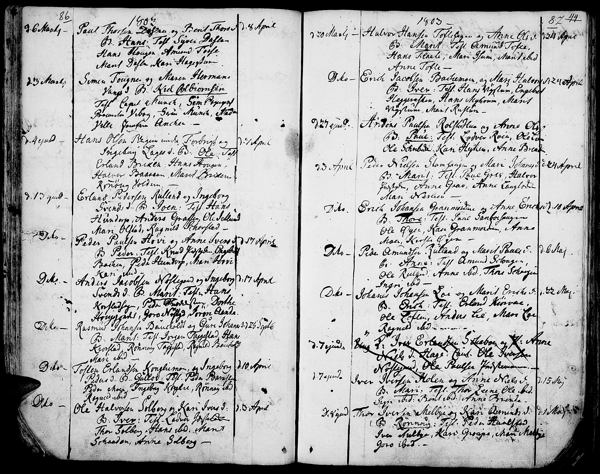 Fron prestekontor, AV/SAH-PREST-078/H/Ha/Haa/L0001: Parish register (official) no. 1, 1799-1816, p. 86-87