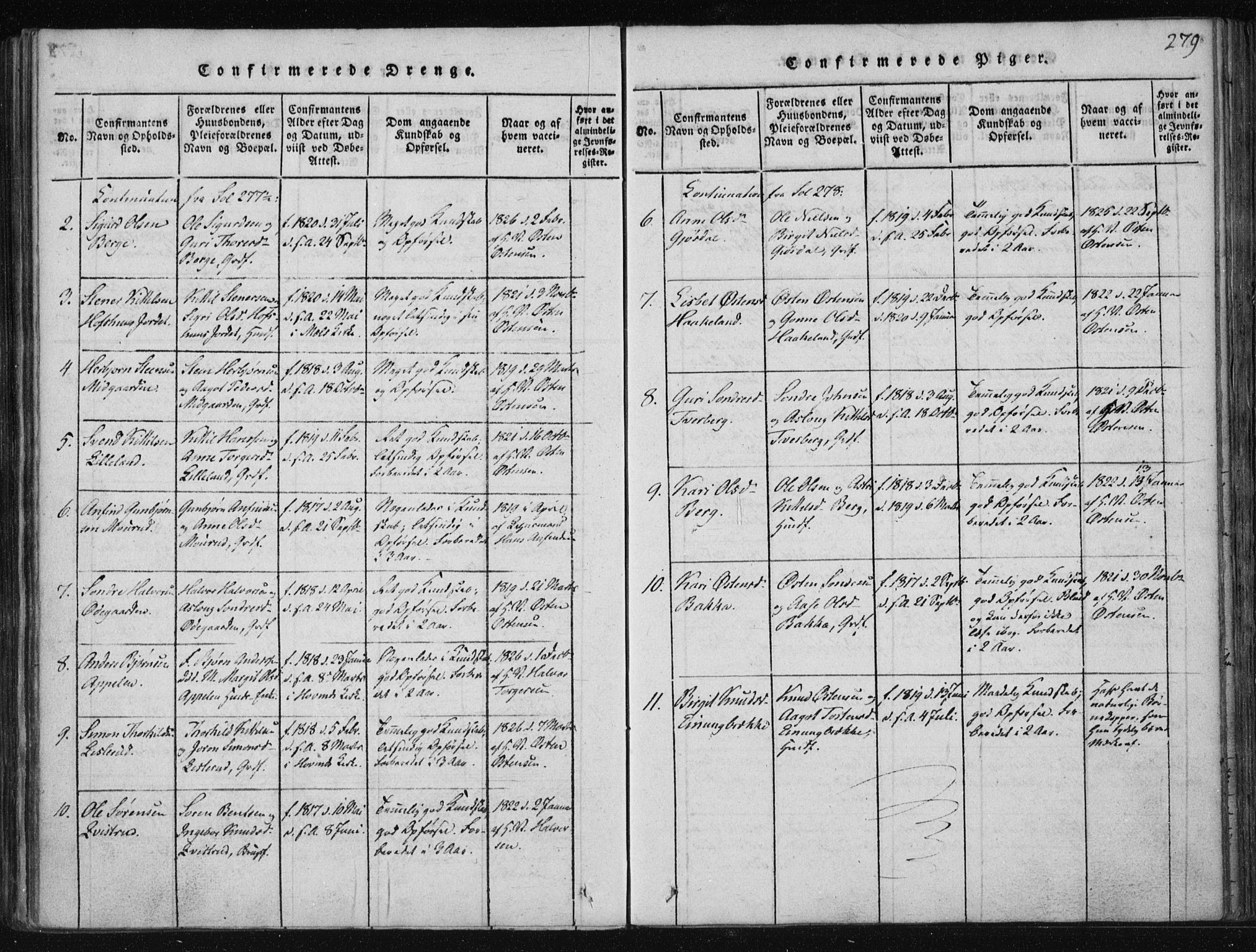 Tinn kirkebøker, SAKO/A-308/F/Fa/L0004: Parish register (official) no. I 4, 1815-1843, p. 278b-279a