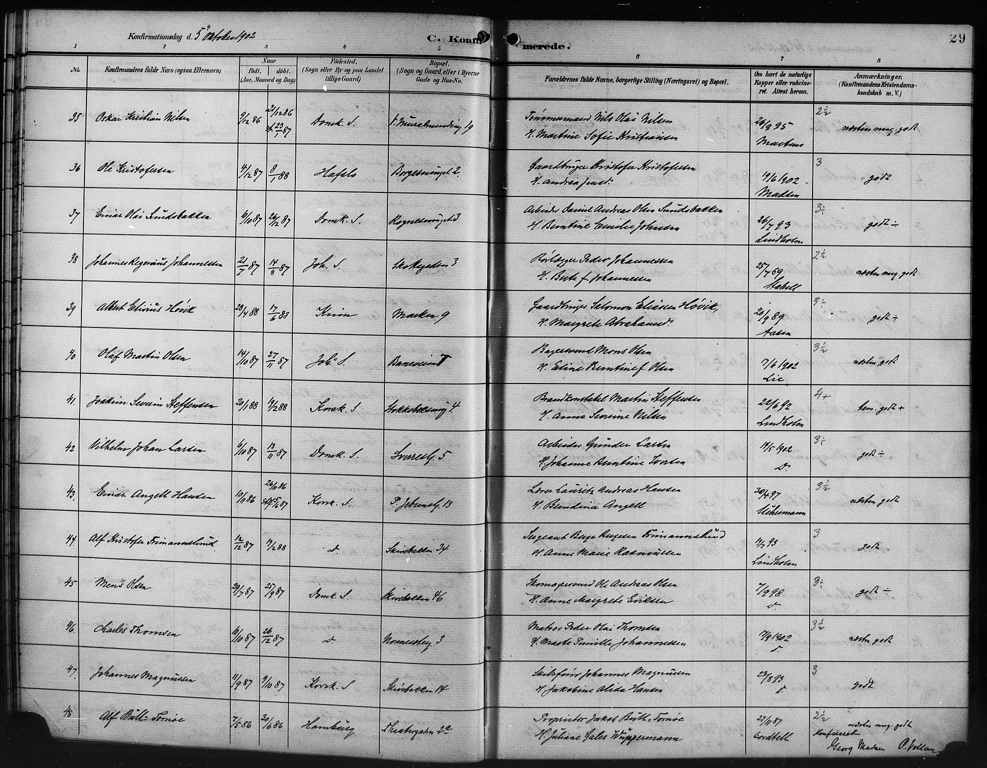 Domkirken sokneprestembete, SAB/A-74801/H/Hab/L0025: Parish register (copy) no. C 5, 1899-1916, p. 29