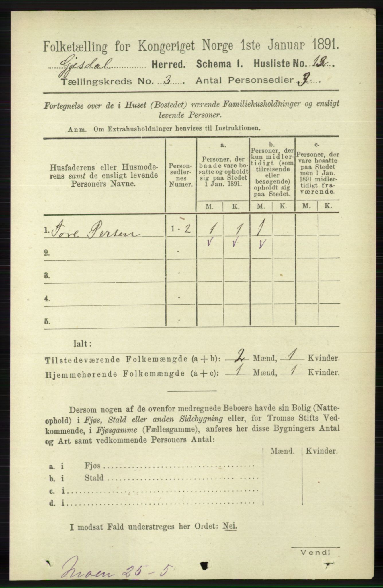 RA, 1891 census for 1122 Gjesdal, 1891, p. 696