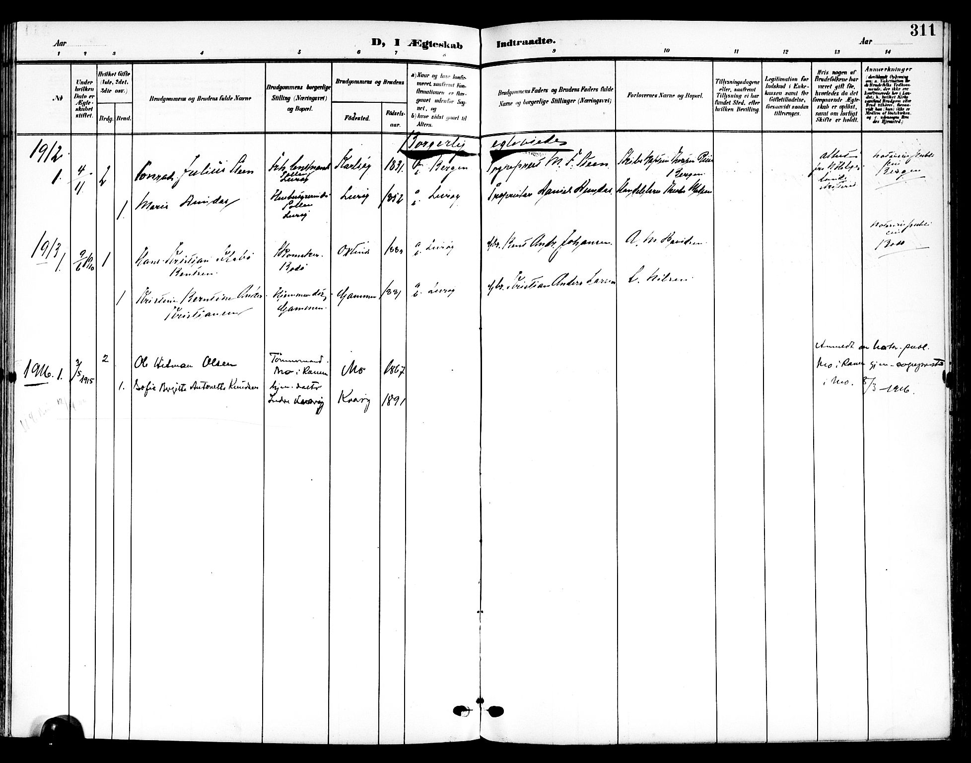 Ministerialprotokoller, klokkerbøker og fødselsregistre - Nordland, SAT/A-1459/839/L0569: Parish register (official) no. 839A06, 1903-1922, p. 311