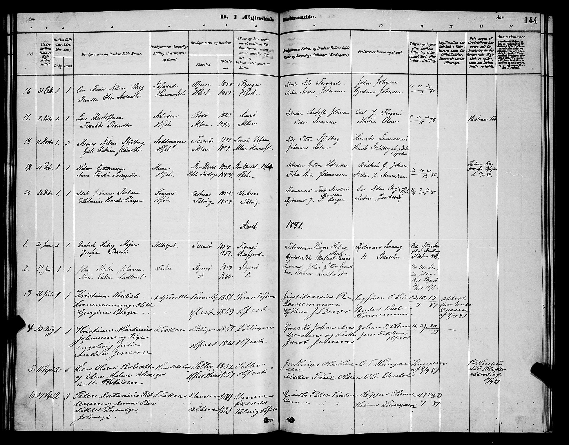 Hammerfest sokneprestkontor, SATØ/S-1347/H/Hb/L0006.klokk: Parish register (copy) no. 6, 1876-1884, p. 144