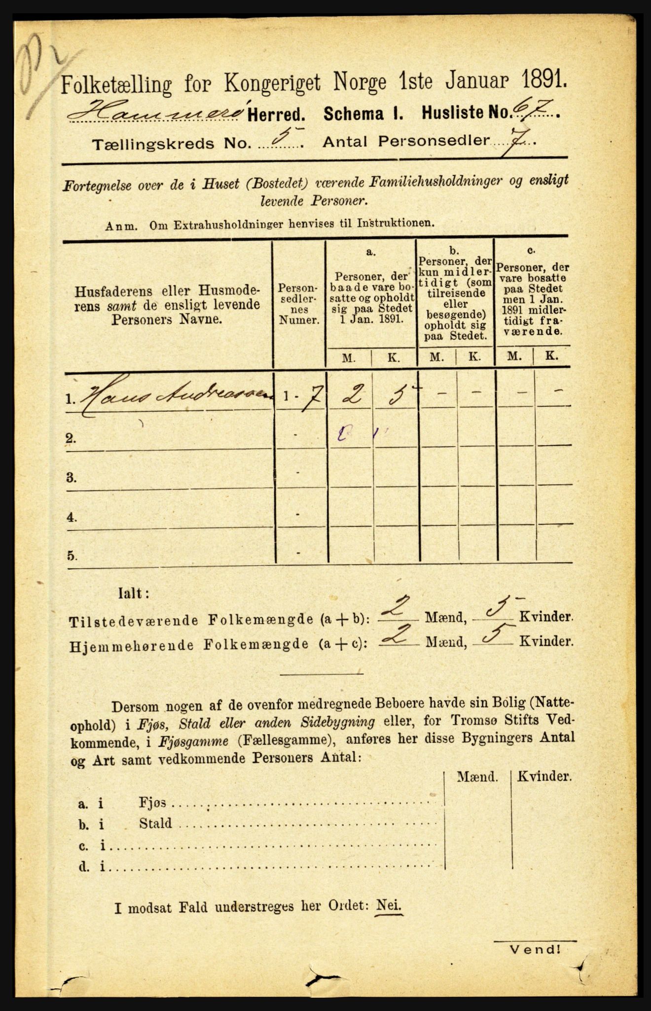 RA, 1891 census for 1849 Hamarøy, 1891, p. 2474