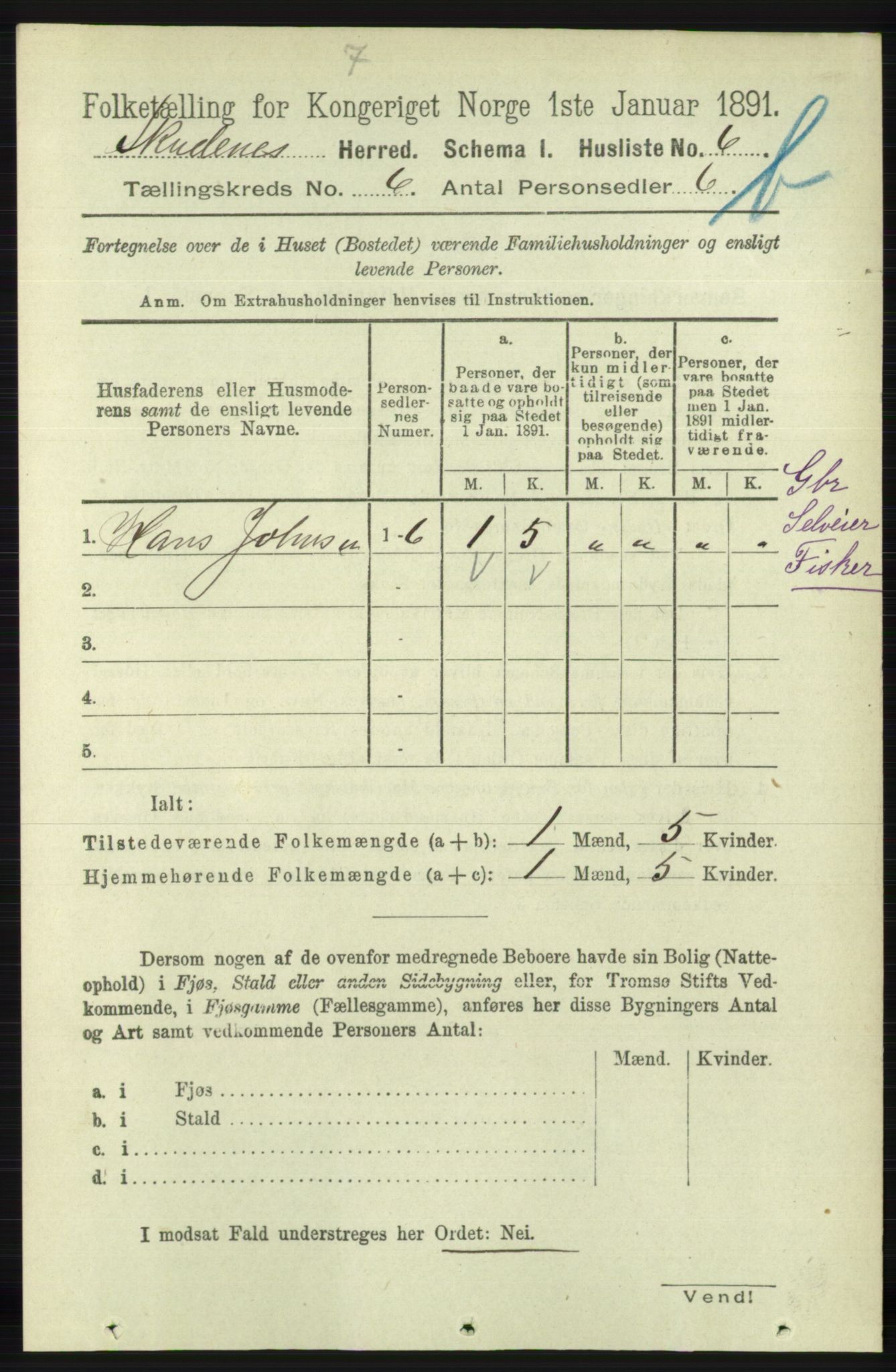 RA, 1891 census for 1150 Skudenes, 1891, p. 5564