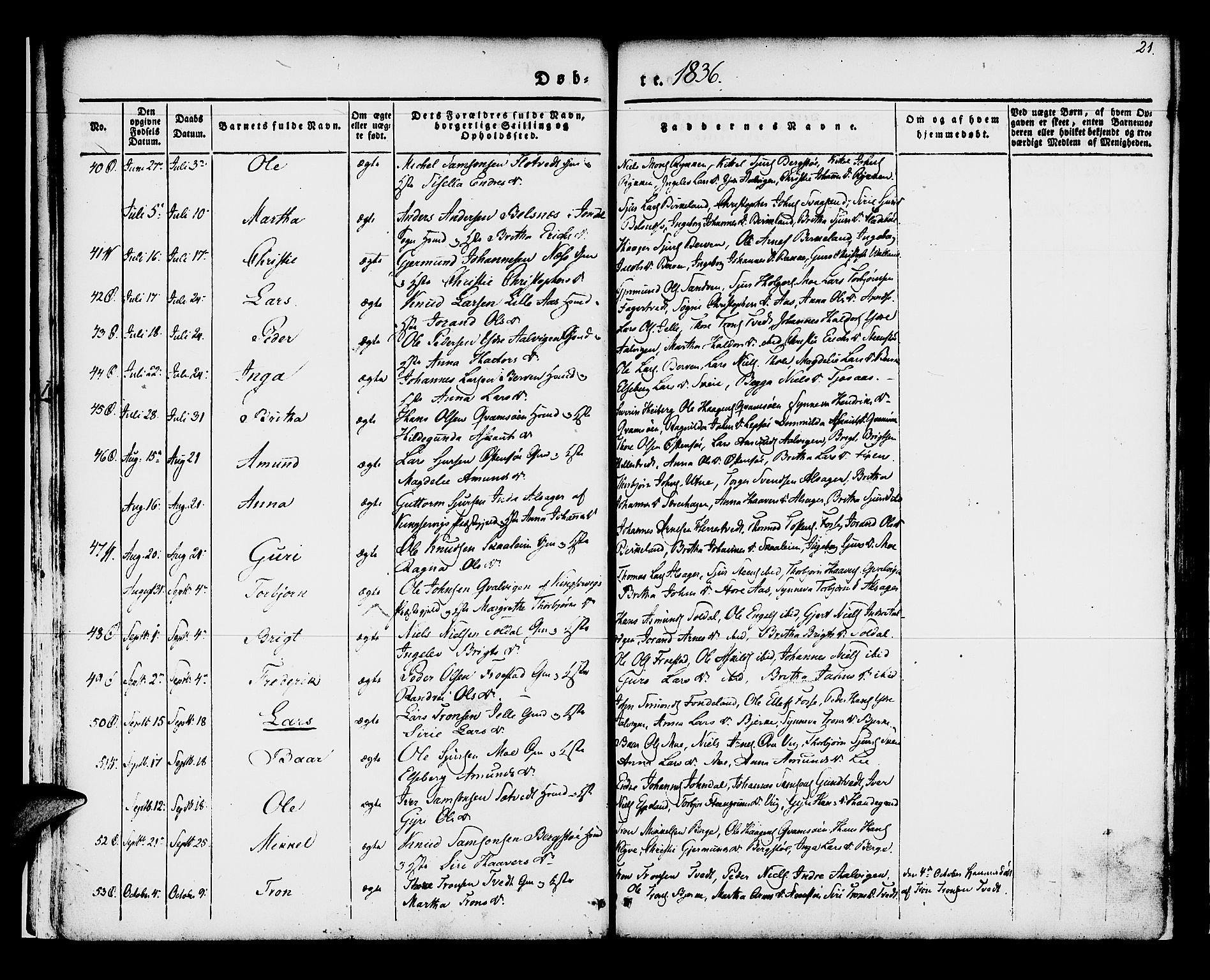 Kvam sokneprestembete, SAB/A-76201/H/Haa: Parish register (official) no. A 7, 1832-1843, p. 21