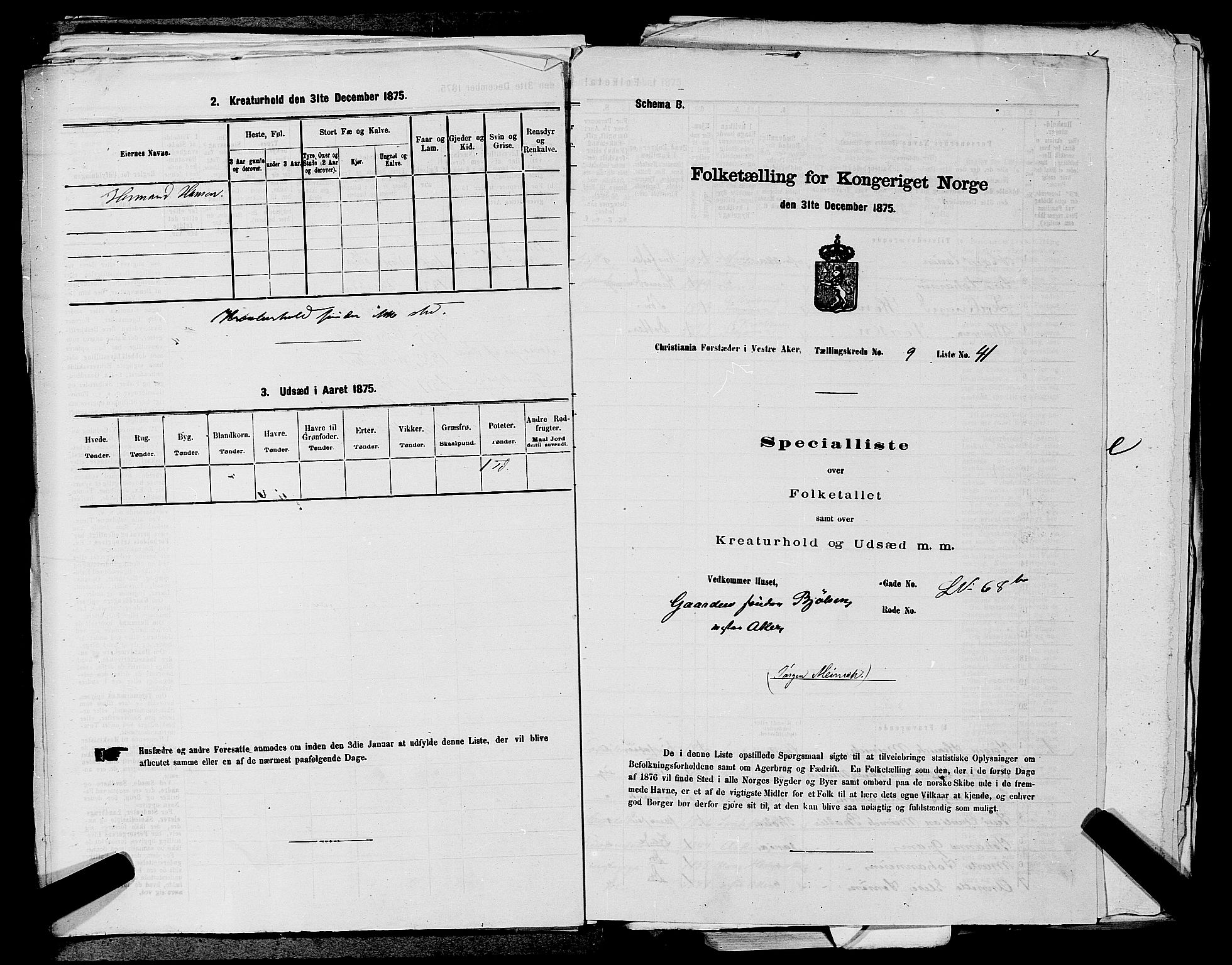 RA, 1875 census for 0218aP Vestre Aker, 1875, p. 1708