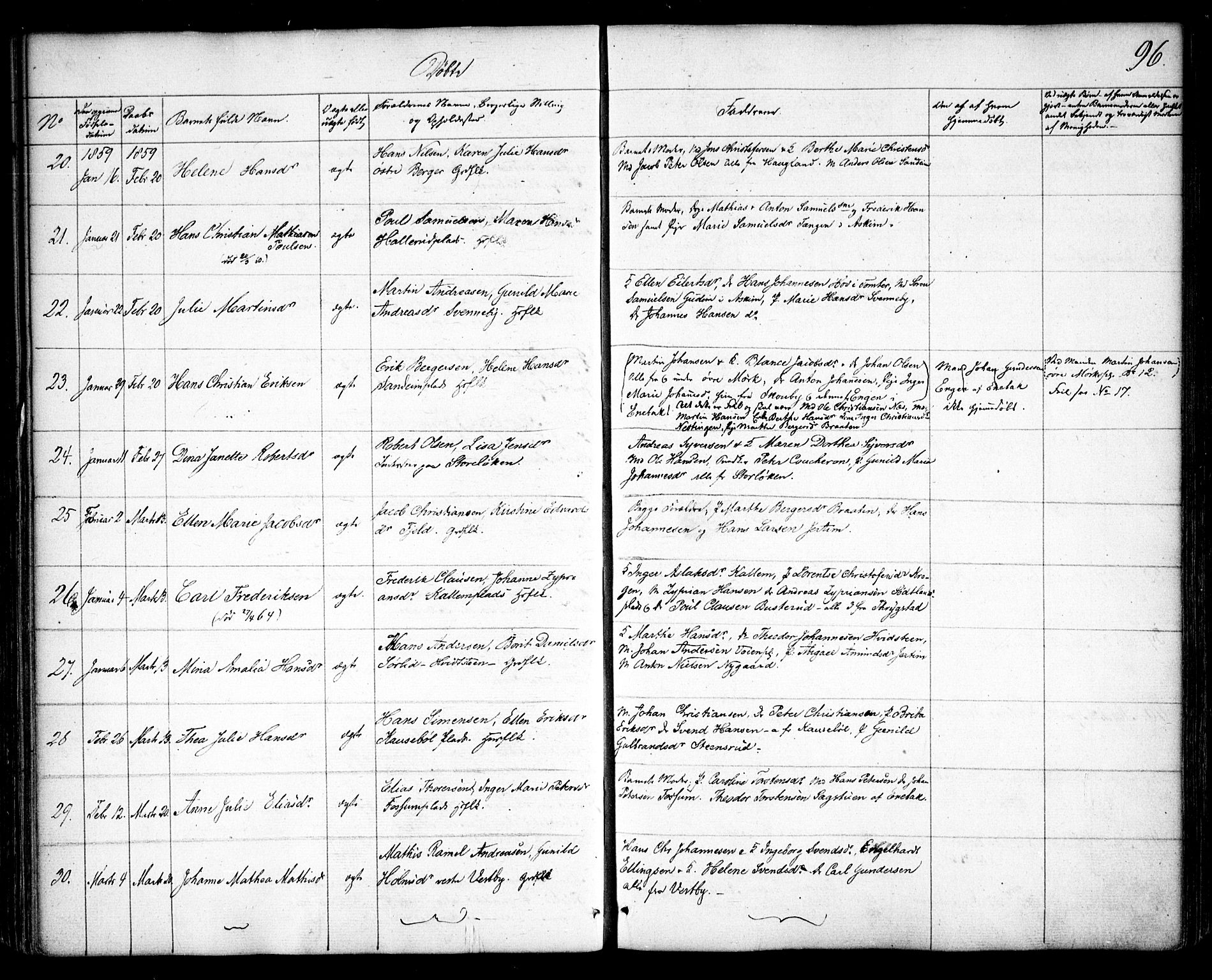 Spydeberg prestekontor Kirkebøker, SAO/A-10924/F/Fa/L0005: Parish register (official) no. I 5, 1842-1862, p. 96