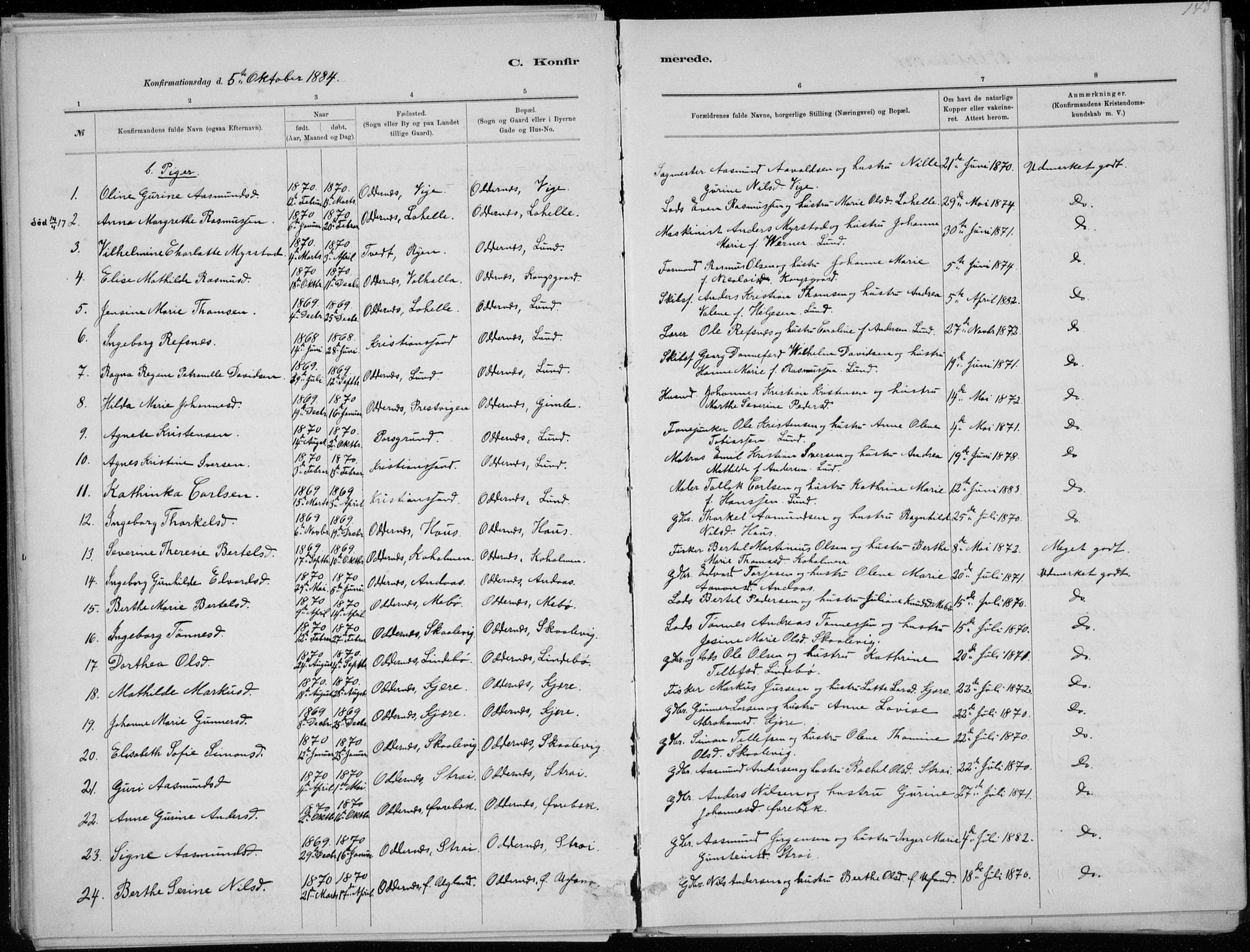 Oddernes sokneprestkontor, SAK/1111-0033/F/Fa/Faa/L0009: Parish register (official) no. A 9, 1884-1896, p. 143