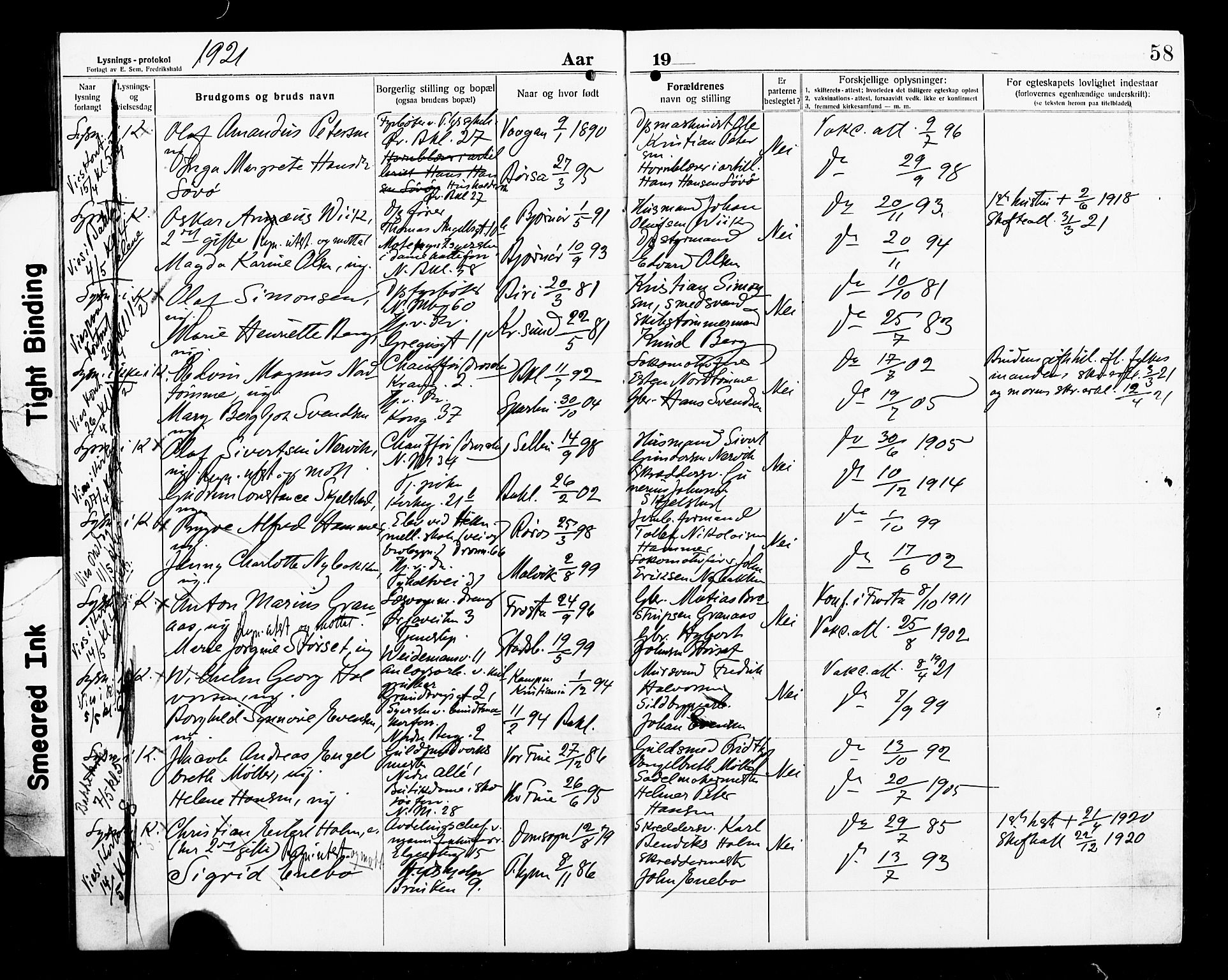 Ministerialprotokoller, klokkerbøker og fødselsregistre - Sør-Trøndelag, AV/SAT-A-1456/604/L0195: Banns register no. 604A16, 1916-1921, p. 58