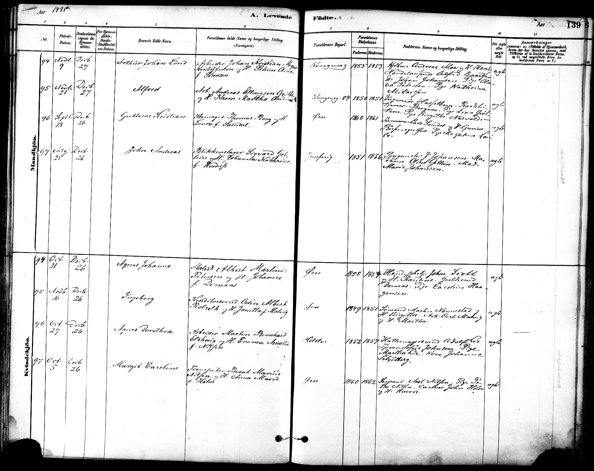 Ministerialprotokoller, klokkerbøker og fødselsregistre - Sør-Trøndelag, SAT/A-1456/601/L0057: Parish register (official) no. 601A25, 1877-1891, p. 139