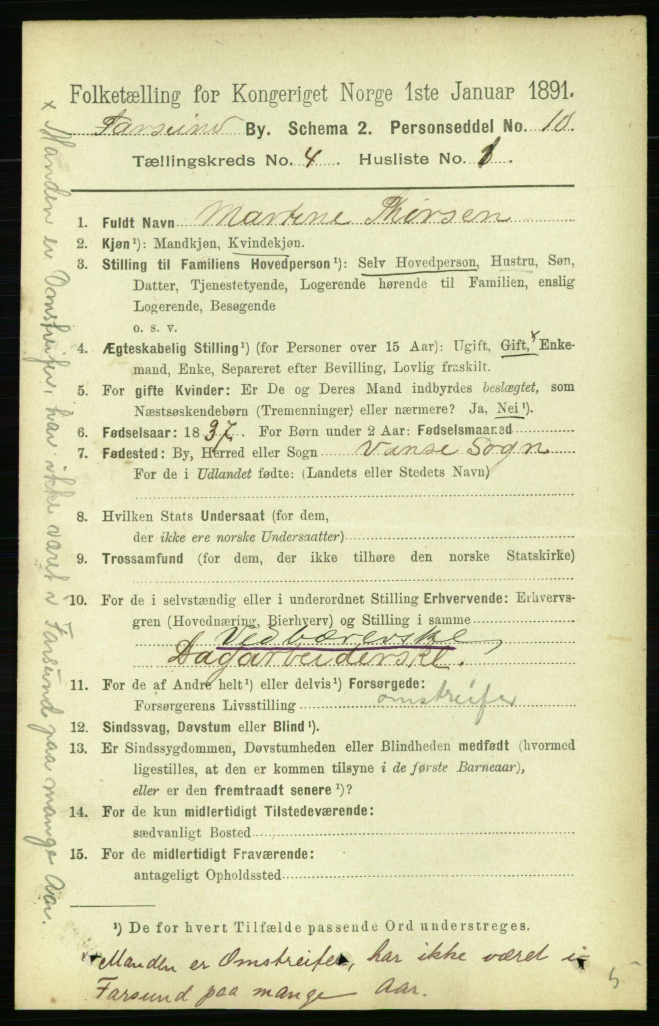 RA, 1891 census for 1003 Farsund, 1891, p. 1656