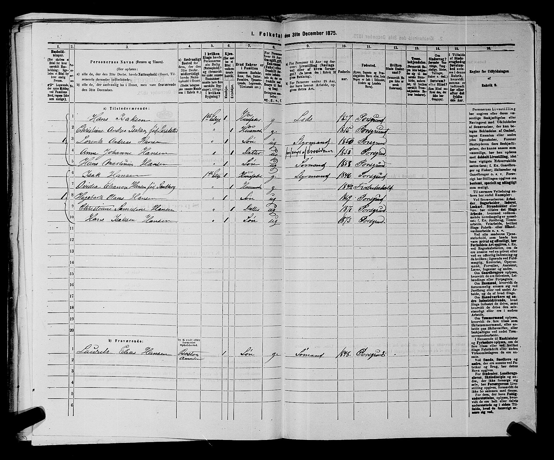 SAKO, 1875 census for 0805P Porsgrunn, 1875, p. 966