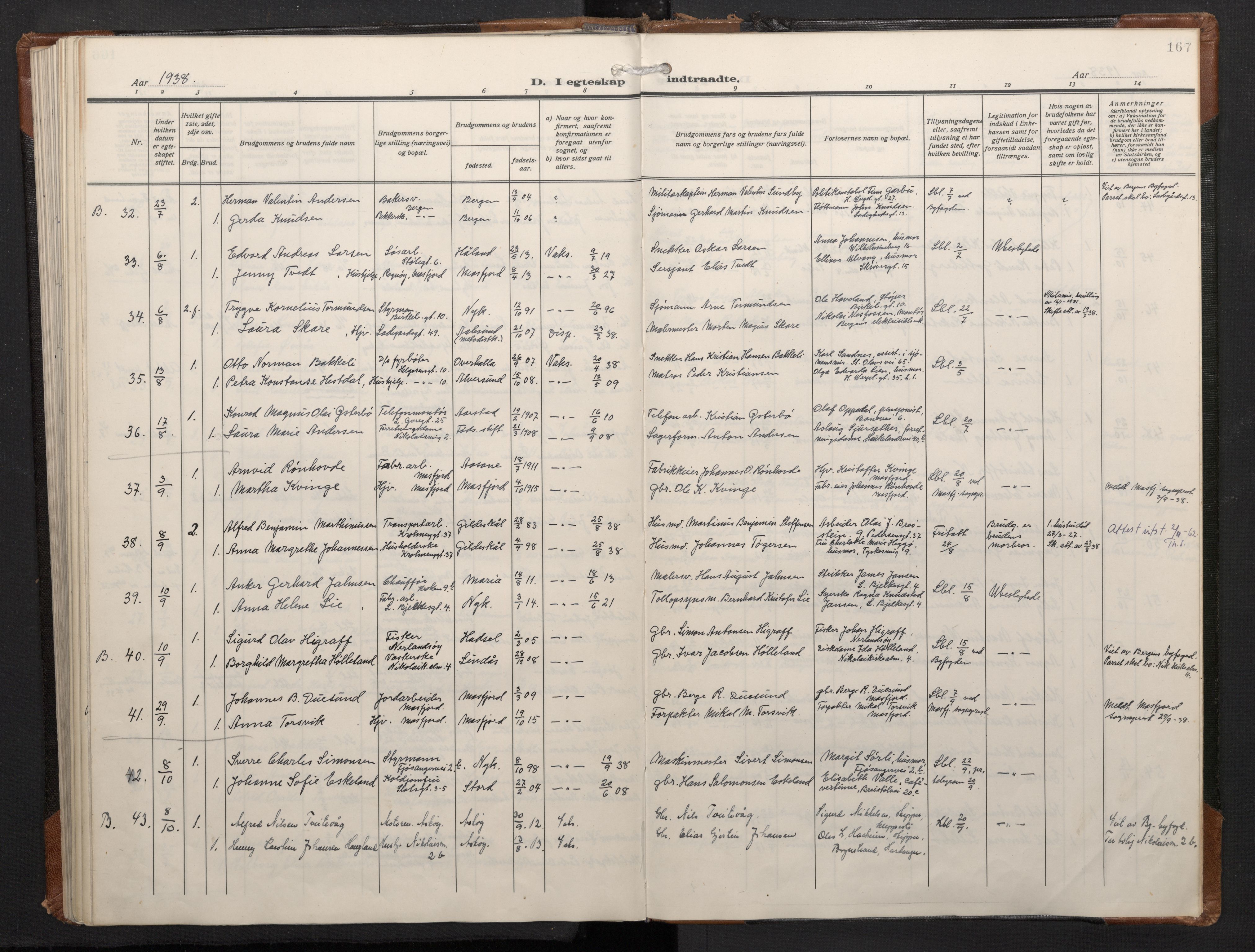 Mariakirken Sokneprestembete, SAB/A-76901/H/Haa/L0016: Parish register (official) no. C 4, 1927-1938, p. 166b-167a