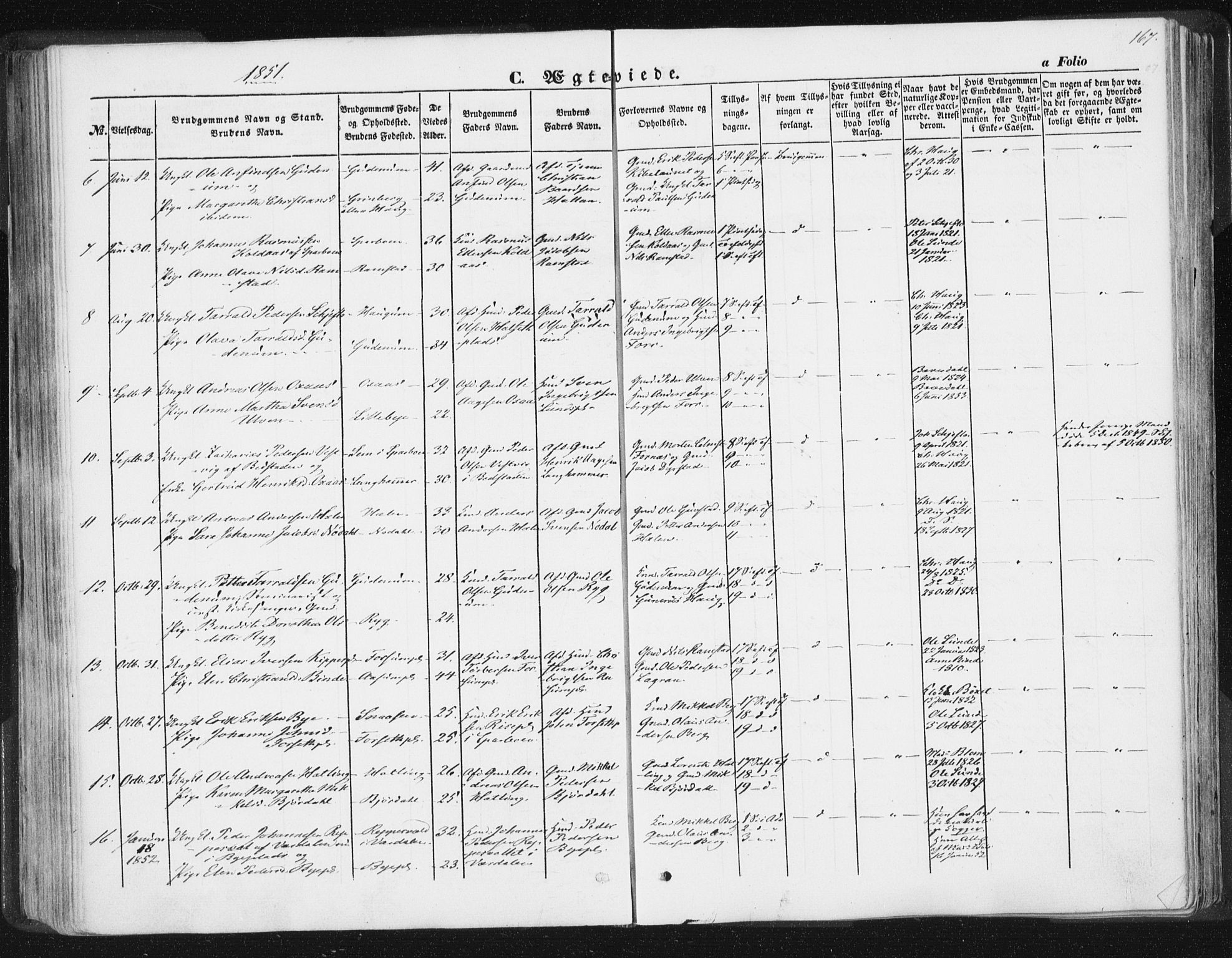 Ministerialprotokoller, klokkerbøker og fødselsregistre - Nord-Trøndelag, SAT/A-1458/746/L0446: Parish register (official) no. 746A05, 1846-1859, p. 167