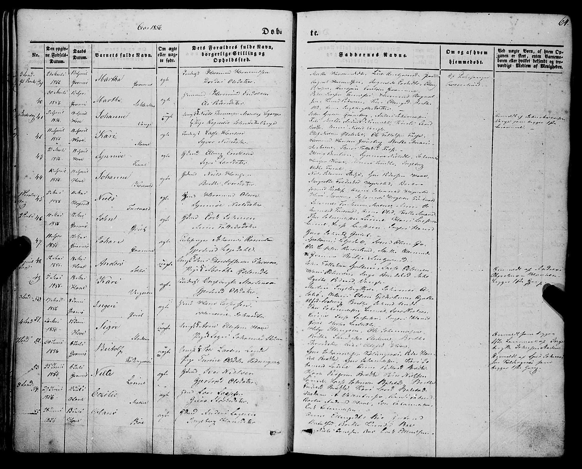 Vik sokneprestembete, SAB/A-81501: Parish register (official) no. A 8, 1846-1865, p. 64