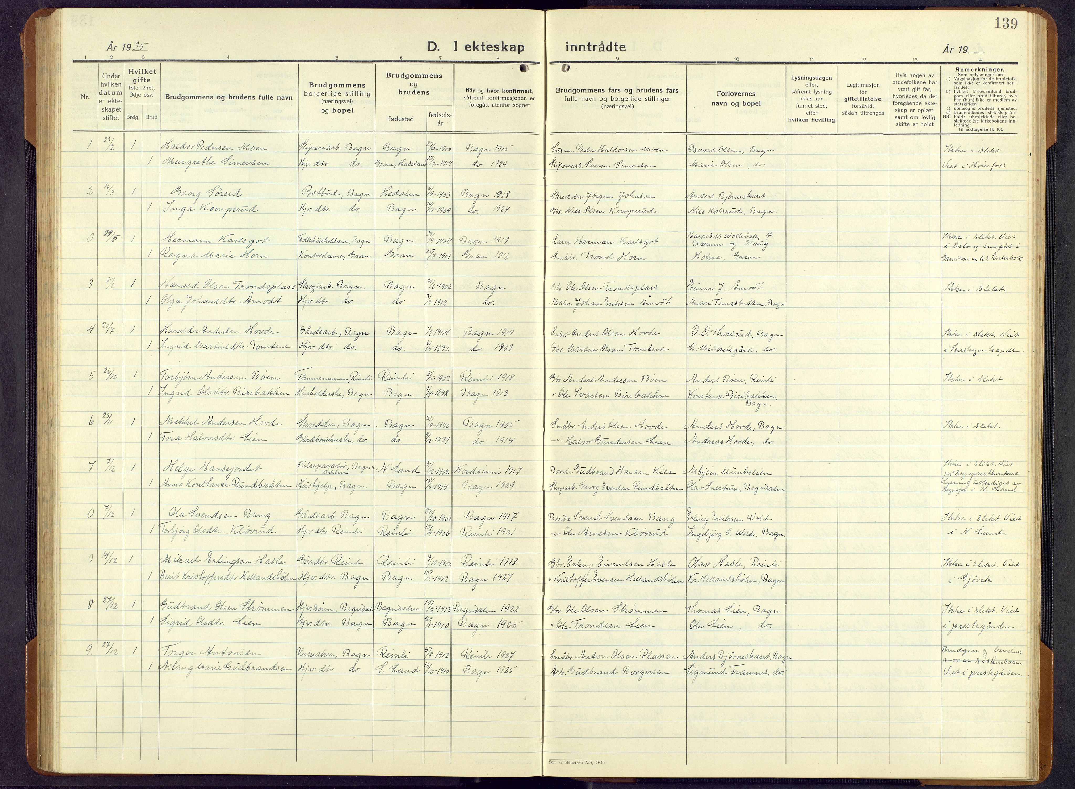 Sør-Aurdal prestekontor, SAH/PREST-128/H/Ha/Hab/L0011: Parish register (copy) no. 11, 1922-1950, p. 139