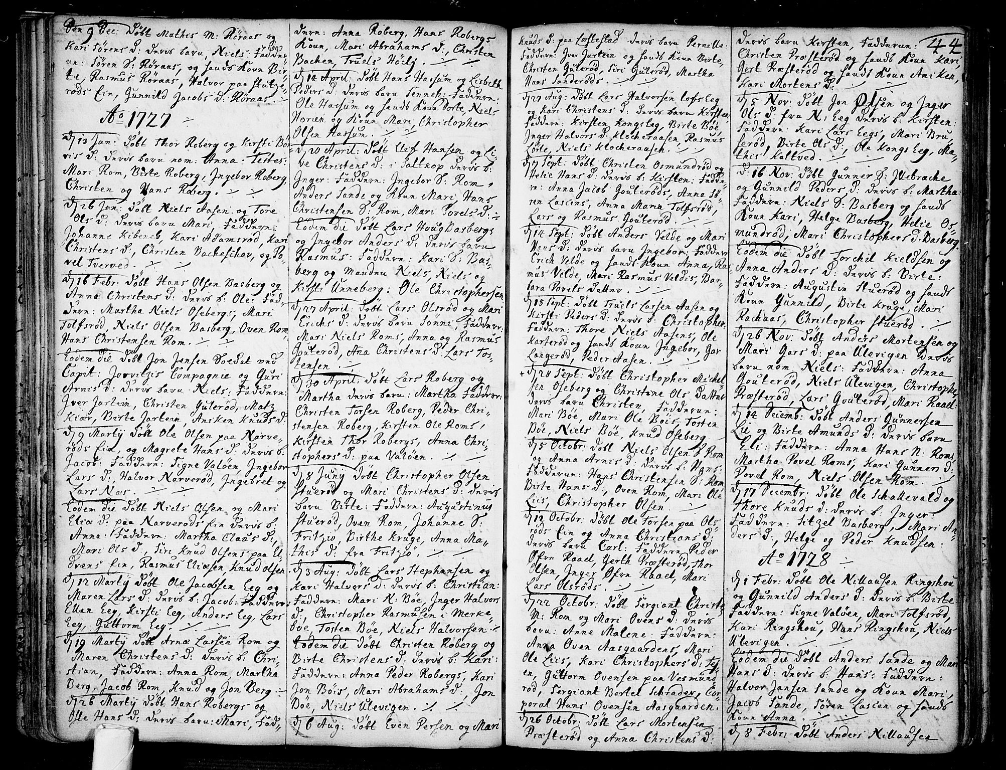 Sem kirkebøker, SAKO/A-5/F/Fb/L0001: Parish register (official) no. II 1, 1702-1764, p. 44