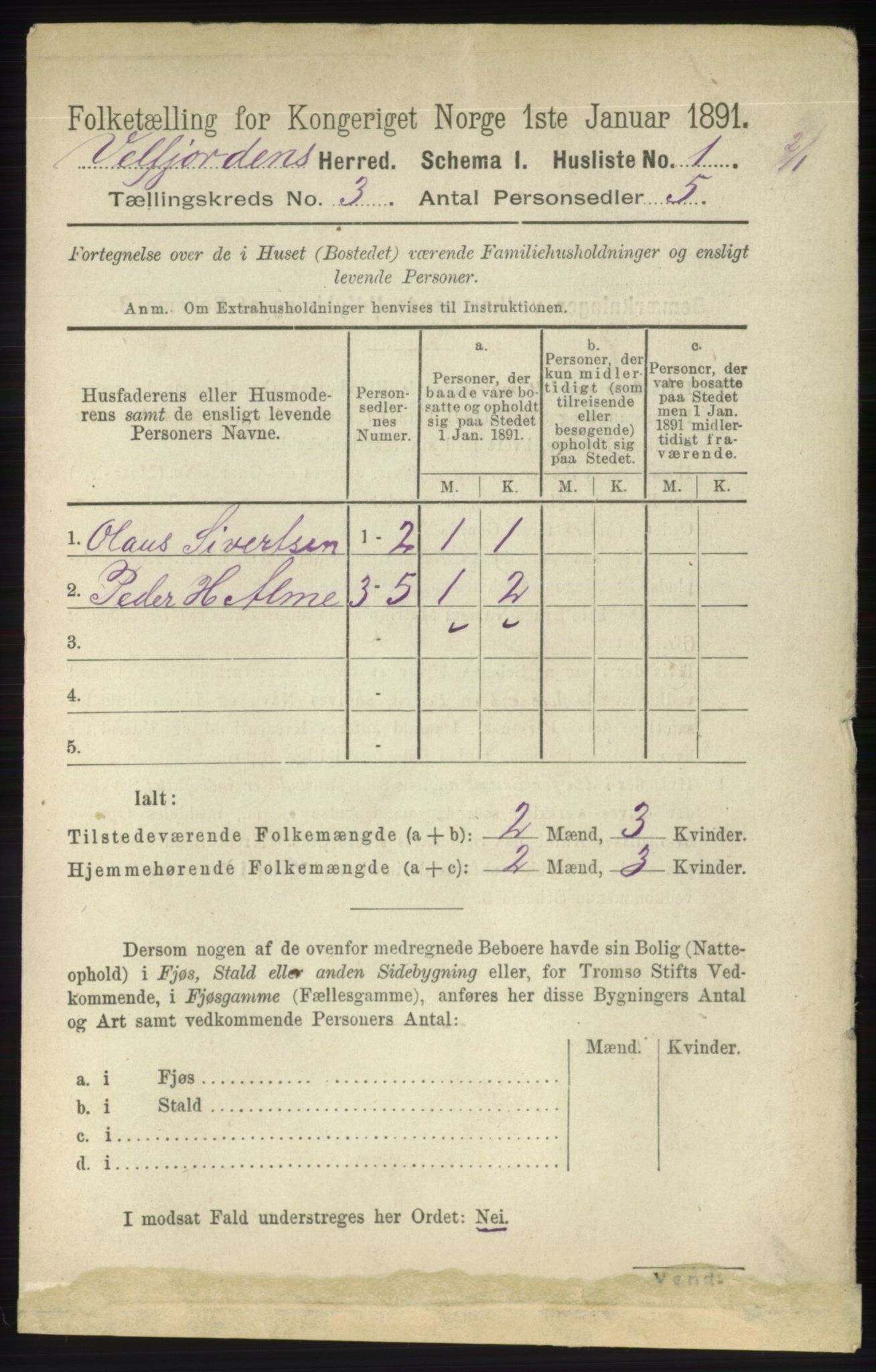 RA, 1891 census for 1813 Velfjord, 1891, p. 941