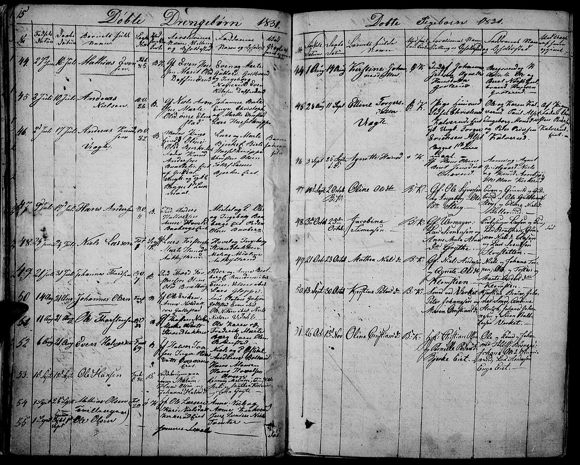 Biri prestekontor, SAH/PREST-096/H/Ha/Haa/L0004: Parish register (official) no. 4, 1829-1842, p. 15