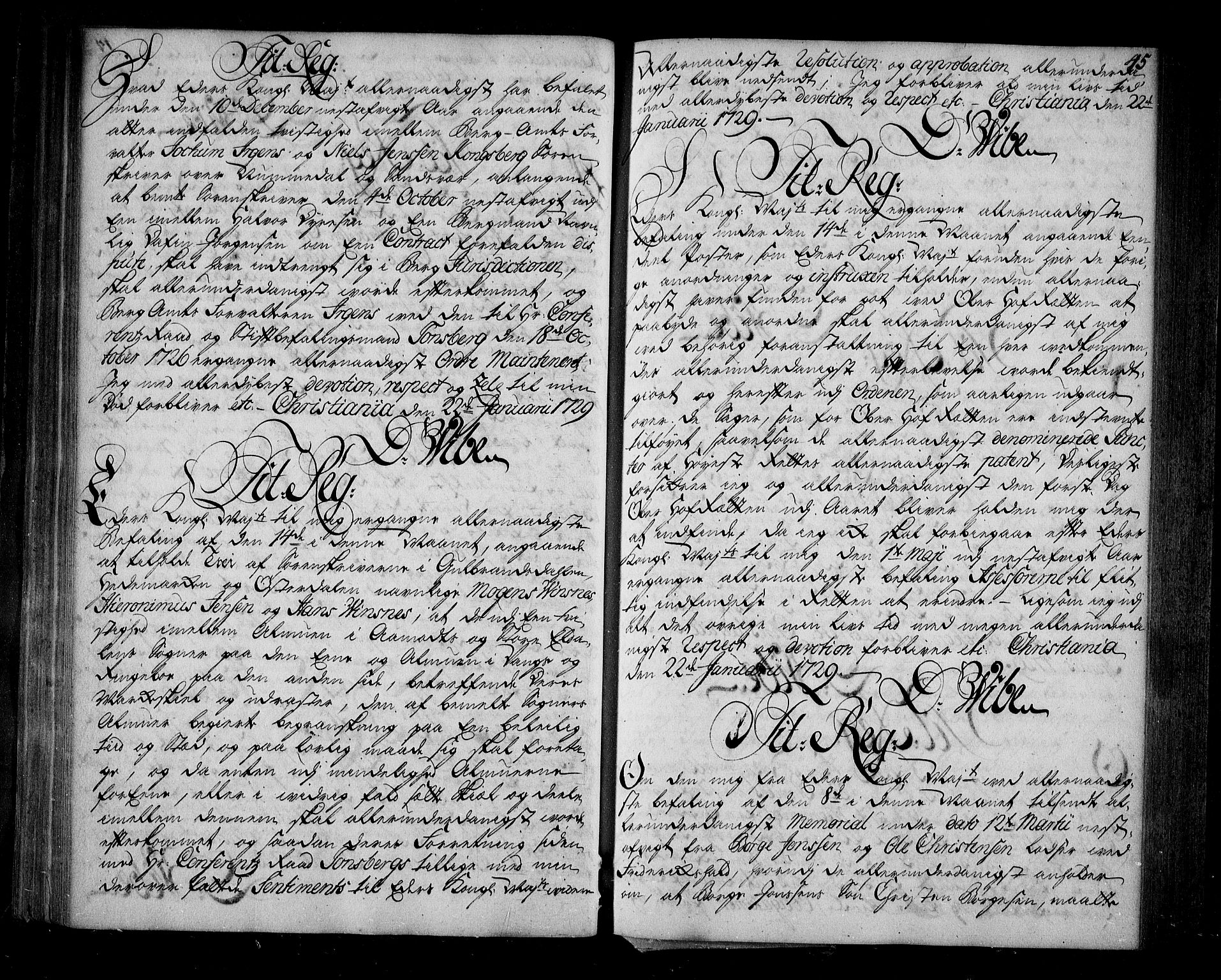 Stattholderembetet 1572-1771, AV/RA-EA-2870/Be/L0002: Relasjons- og korrespondanseprotokoll, 1726-1731, p. 44b-45a