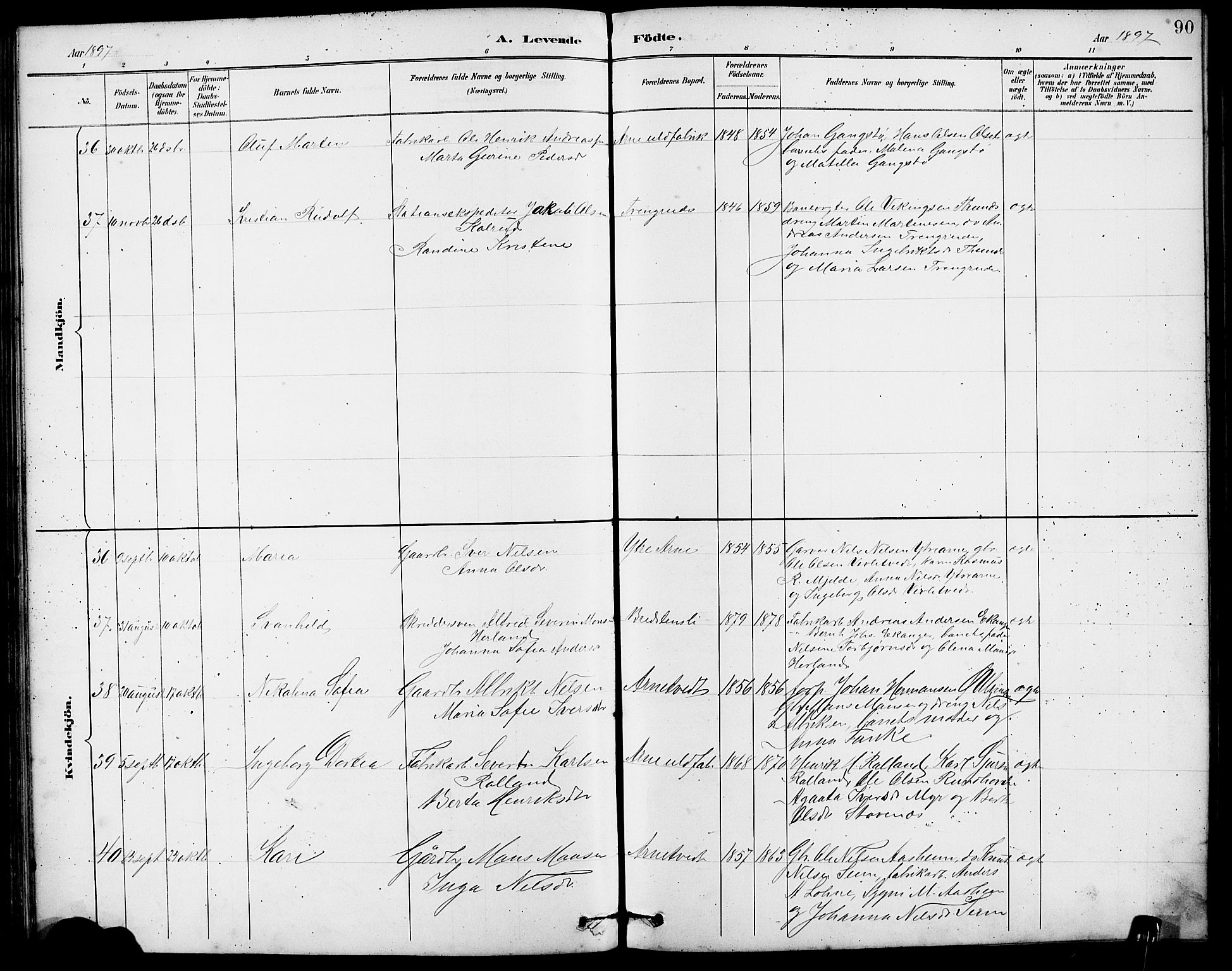 Arna Sokneprestembete, AV/SAB-A-74001/H/Ha/Hab: Parish register (copy) no. A 3, 1887-1897, p. 90