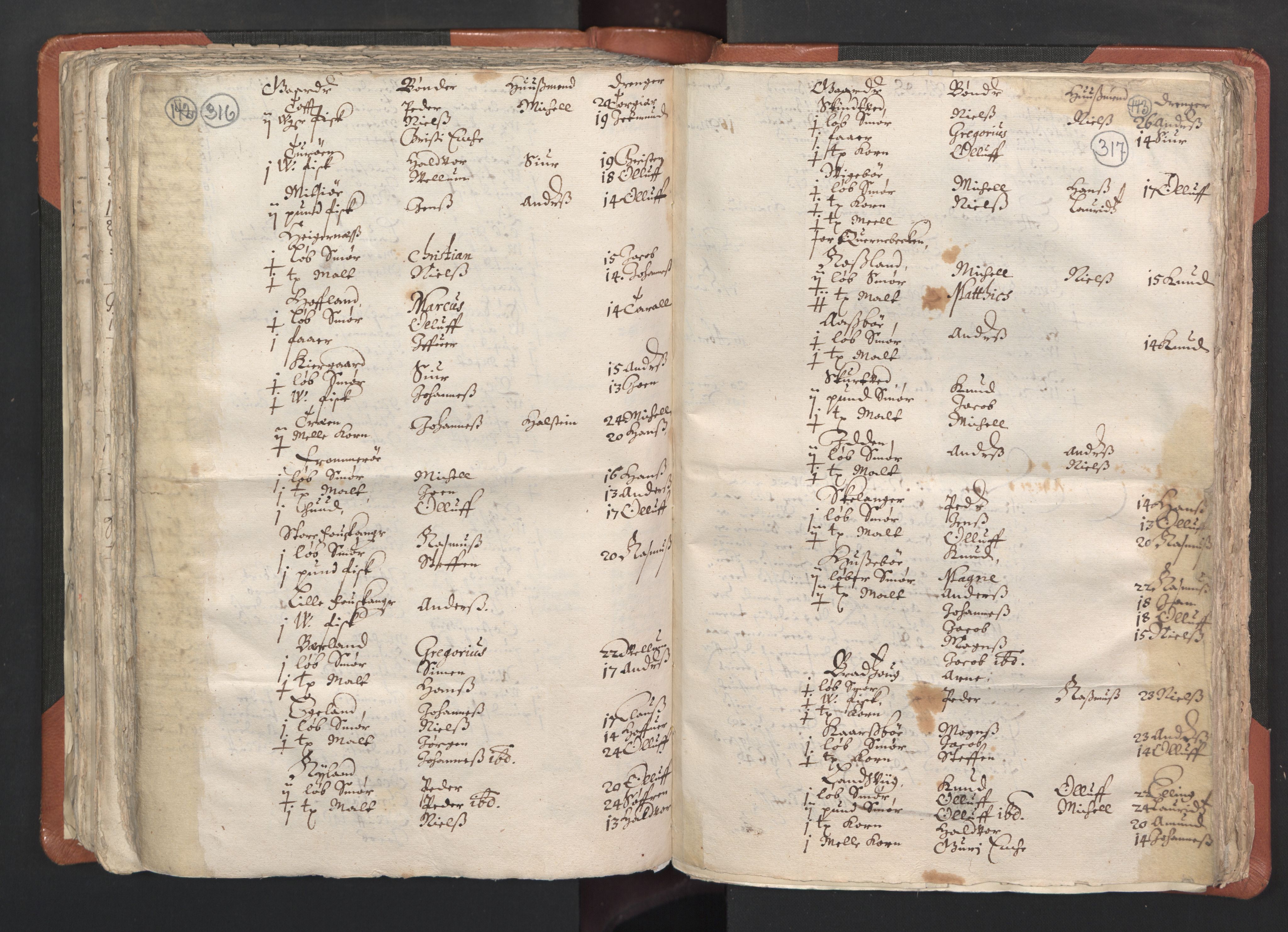 RA, Vicar's Census 1664-1666, no. 22: Nordhordland deanery, 1664-1666, p. 316-317