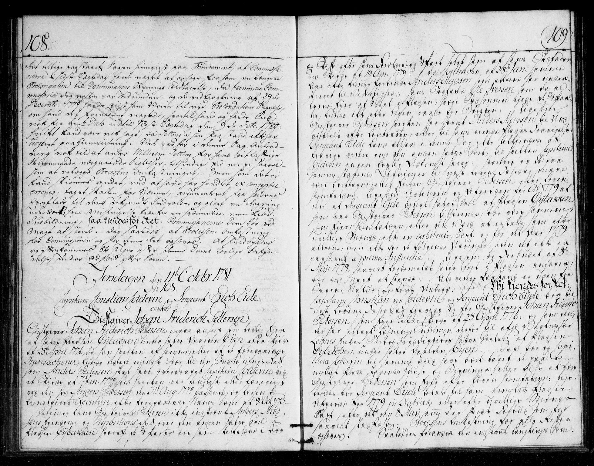 Overhoffretten 1667-1797, AV/RA-EA-2884/Ab/L0111: Domsprotokoll, 1781, p. 108-109