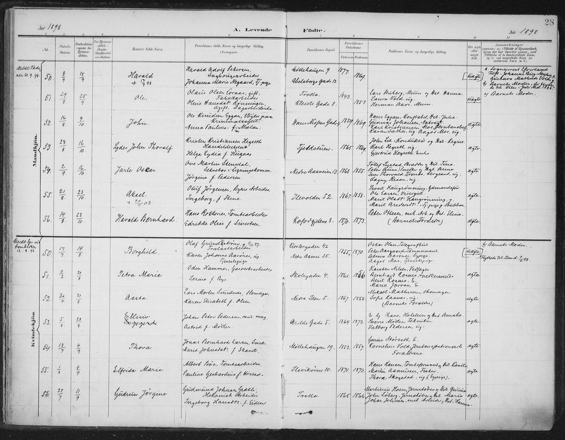 Ministerialprotokoller, klokkerbøker og fødselsregistre - Sør-Trøndelag, AV/SAT-A-1456/603/L0167: Parish register (official) no. 603A06, 1896-1932, p. 28